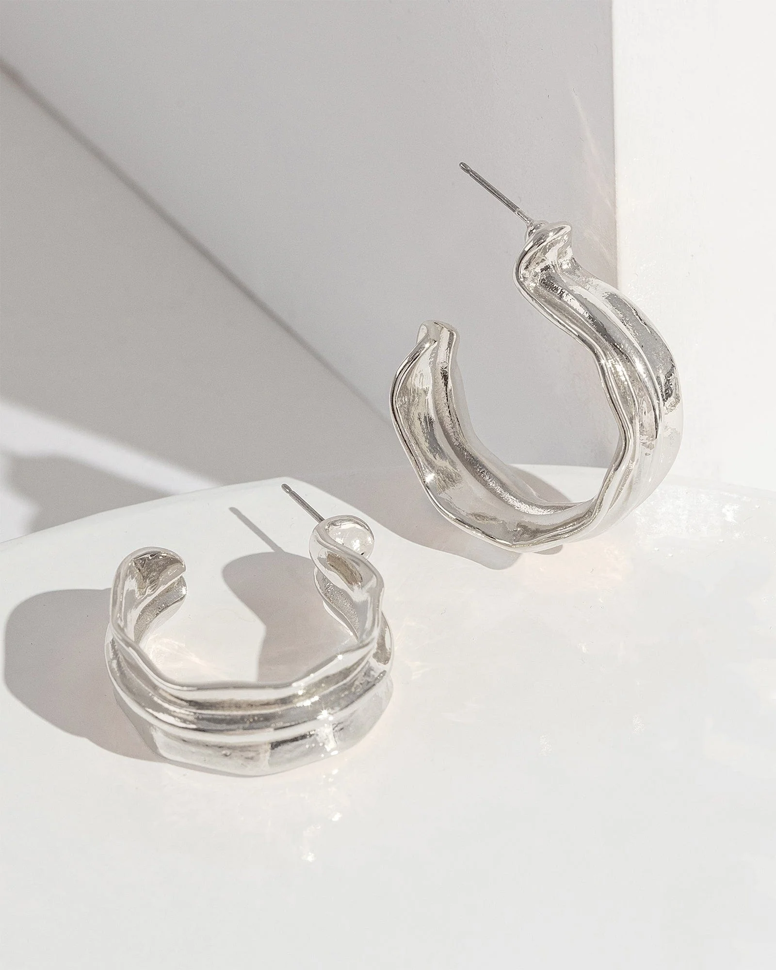 Silver Textured Hoop Earrings