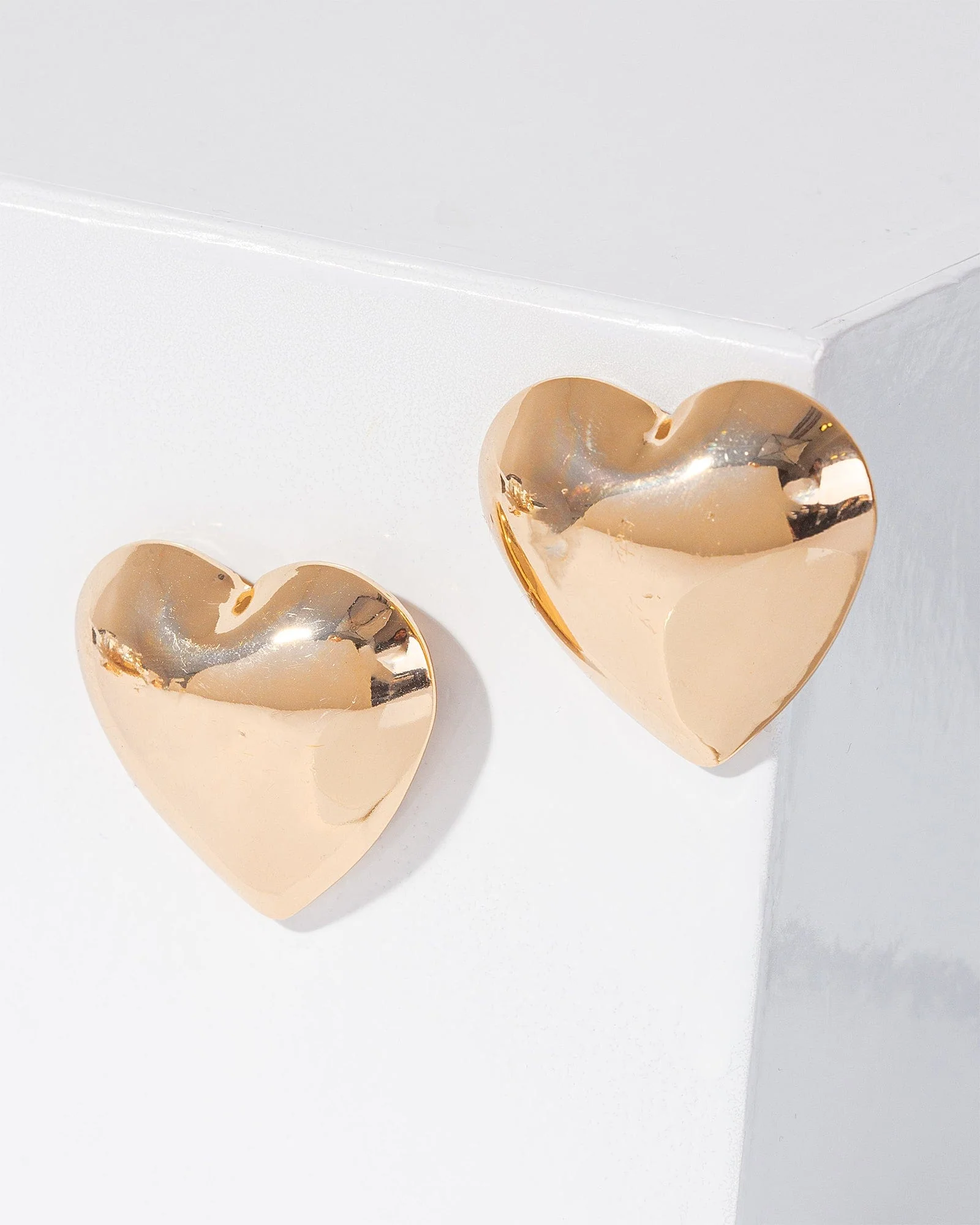 Gold Puffy Heart Oversize Stud Earrings