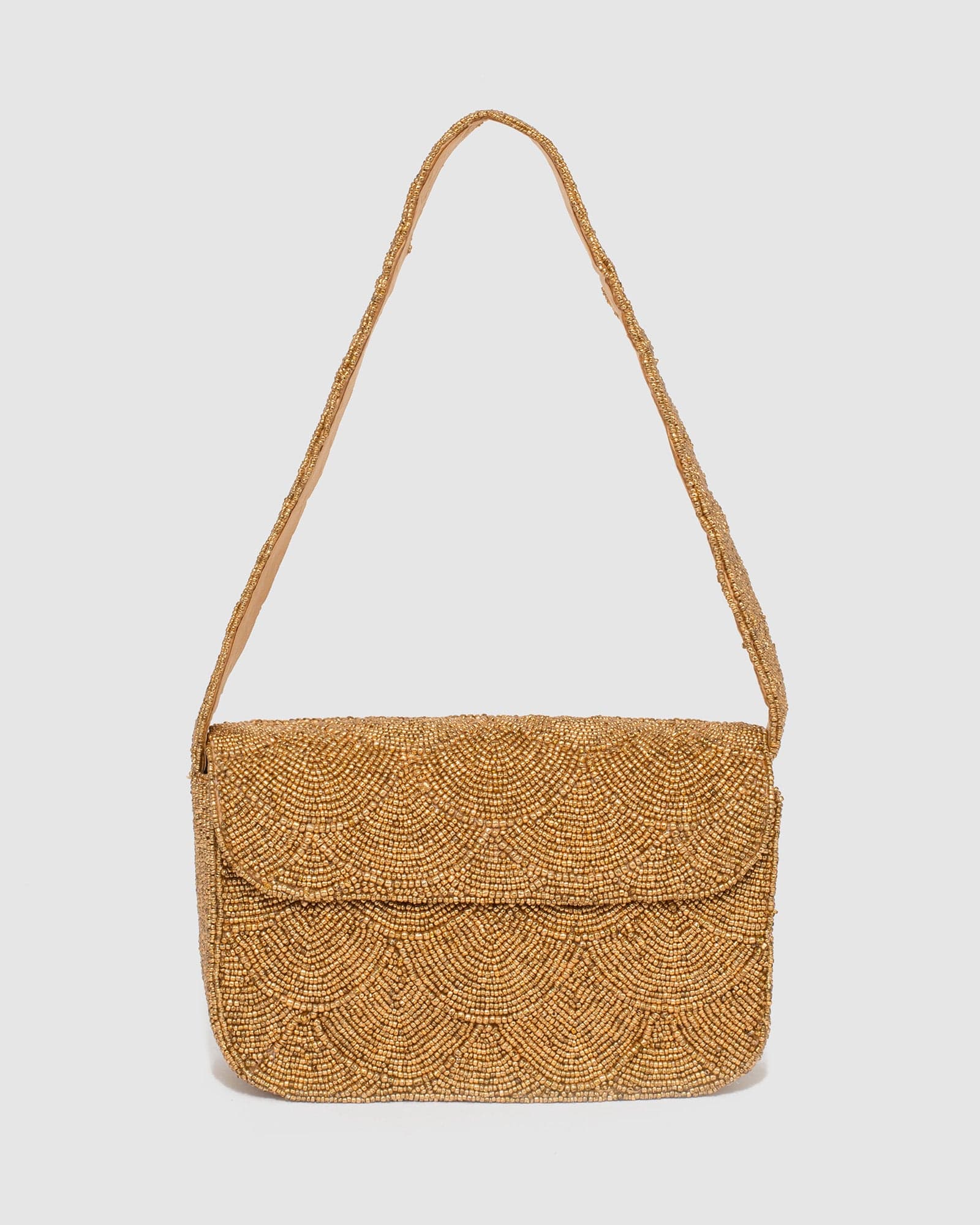 Gold Beaded Baguette Bag