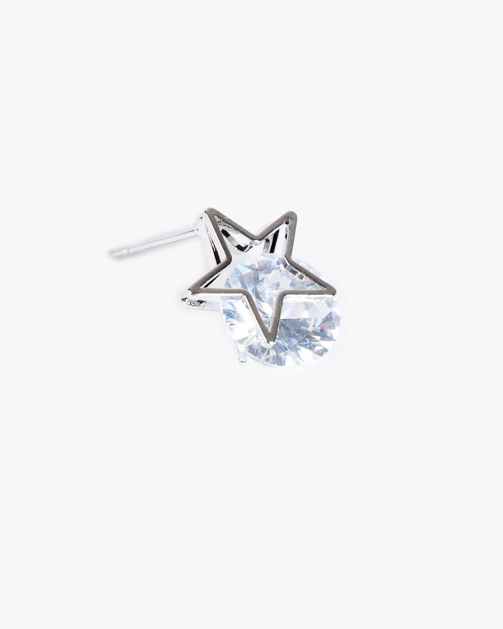 Silver Cubic Zirconia Star Framed Stud Earrings