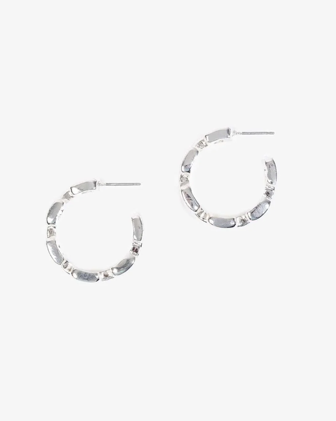 Silver Link Band Hoop Earrings