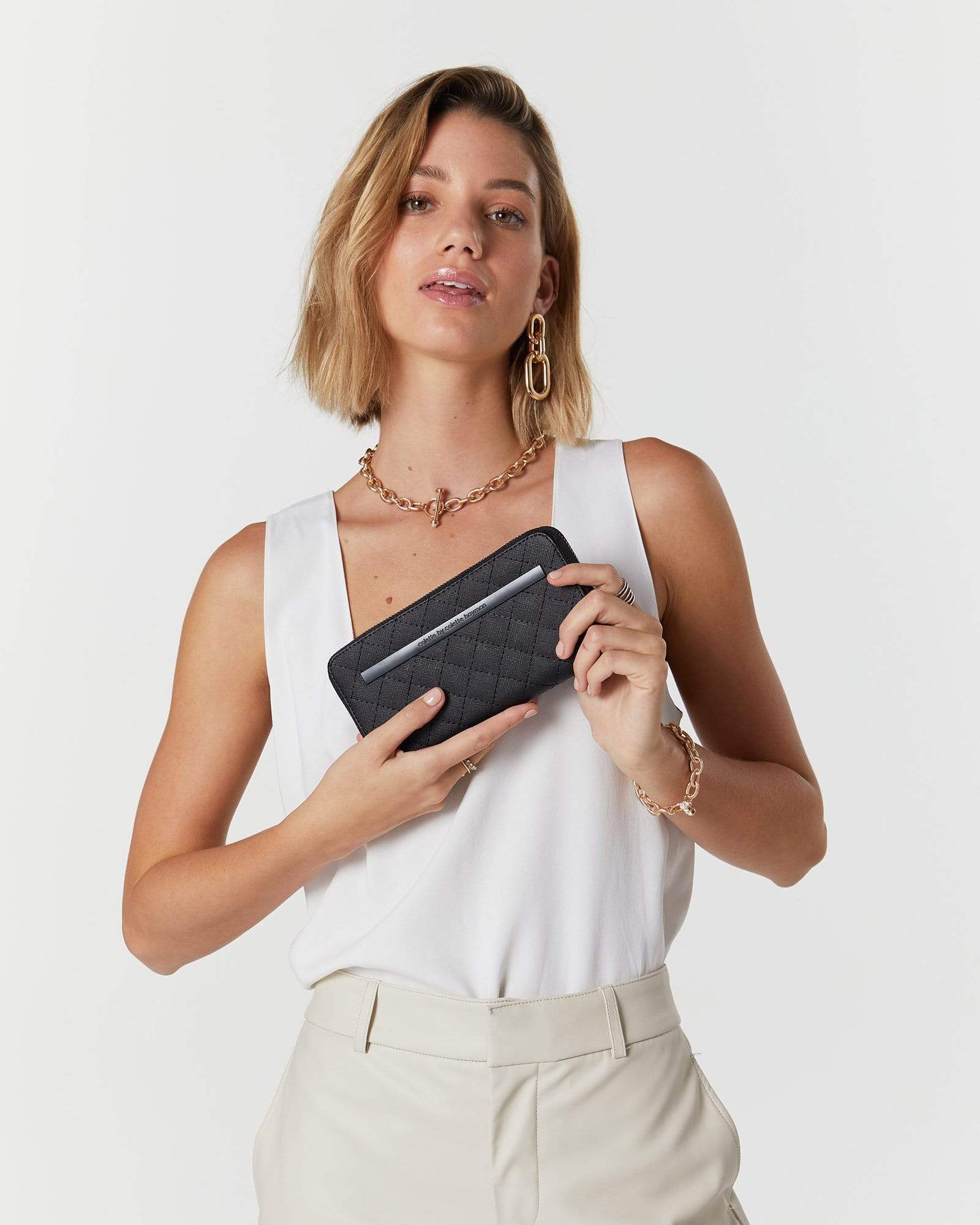 Black Nina Travel Wallet With Matte Black Hardware