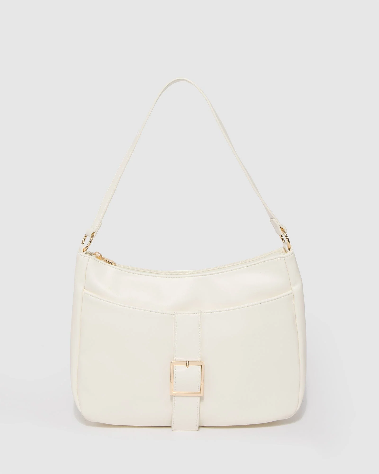 White Laura Buckle Slouch Bag
