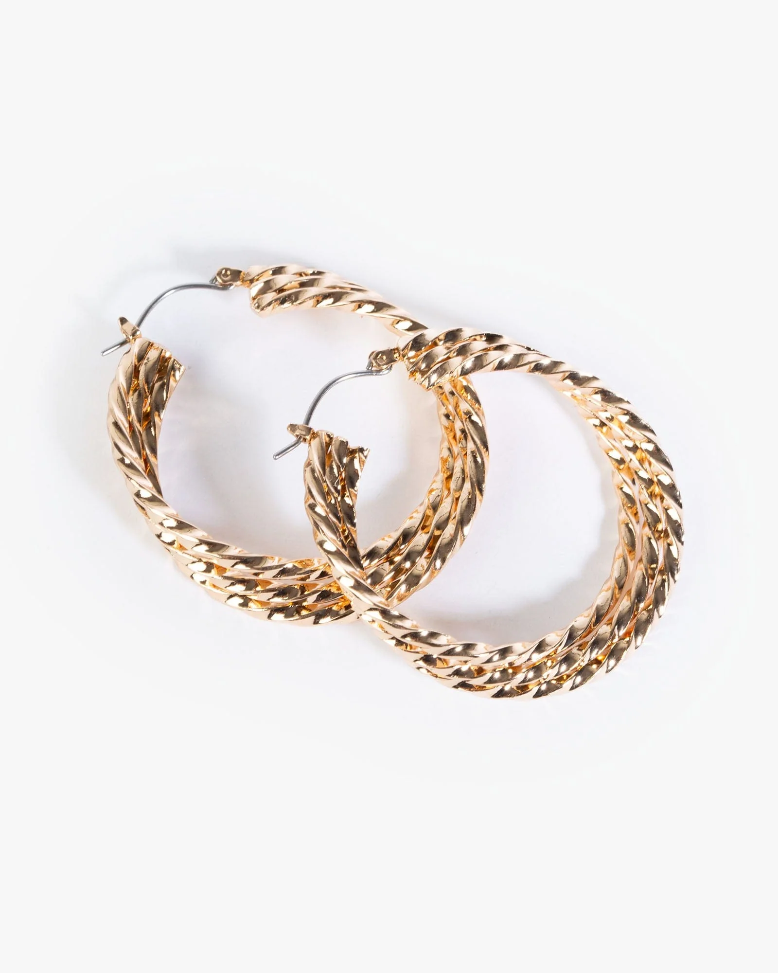 Gold Twisted Triple Hoop Earrings