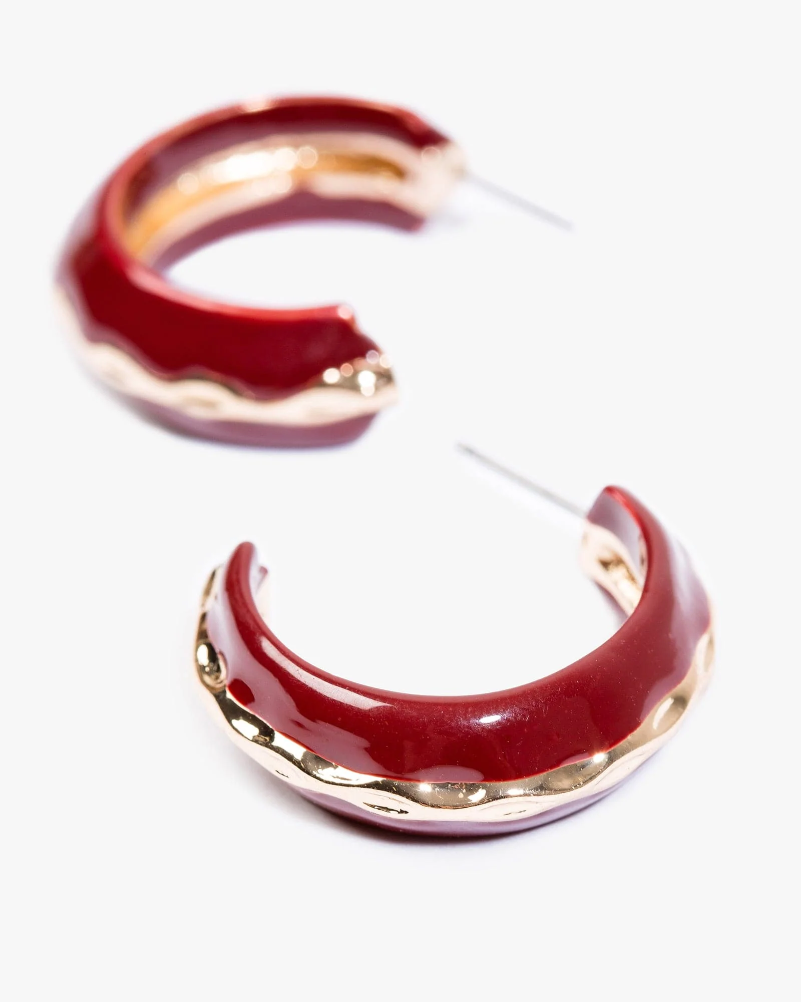 Red Organic Lined Hoop Earrings