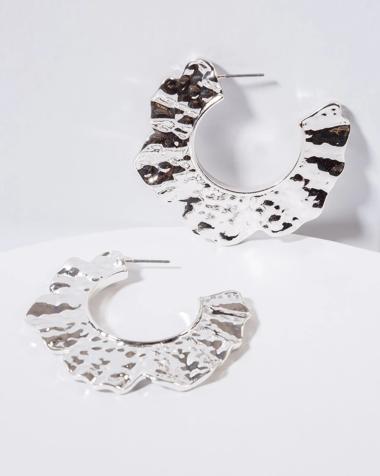 Silver Textured Around Hoop Earrings