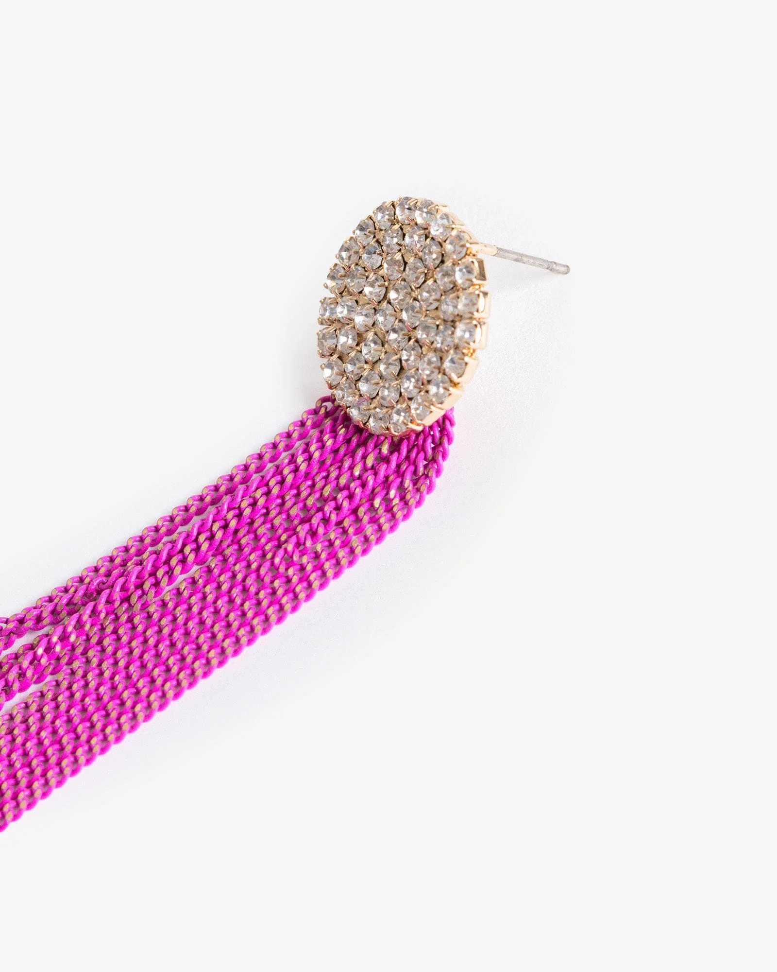 Crystal Pink Chain Mesh Detail Drop Earrings