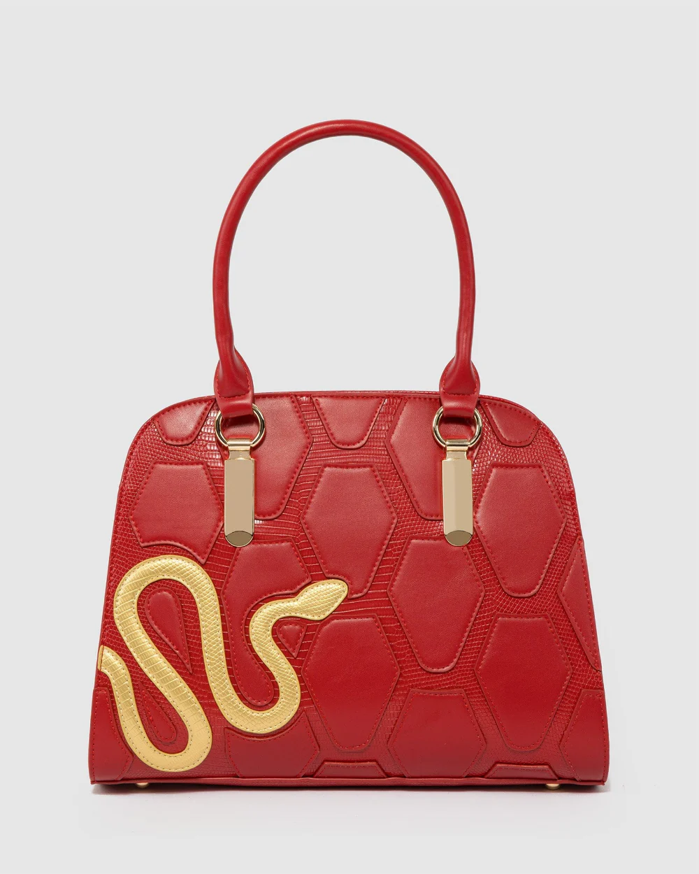 Red Maisy Panel Snake Tote Bag