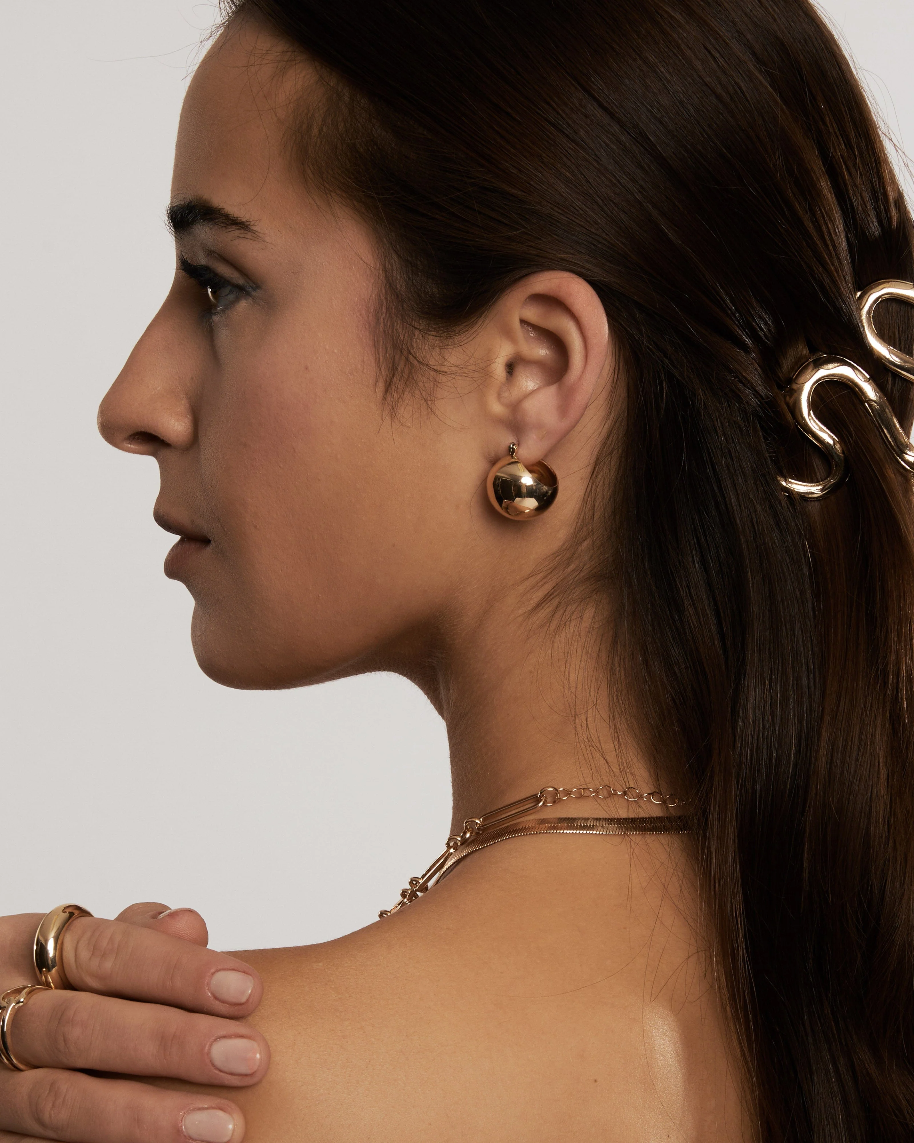Gold Ball Hoop Huggie Earrings