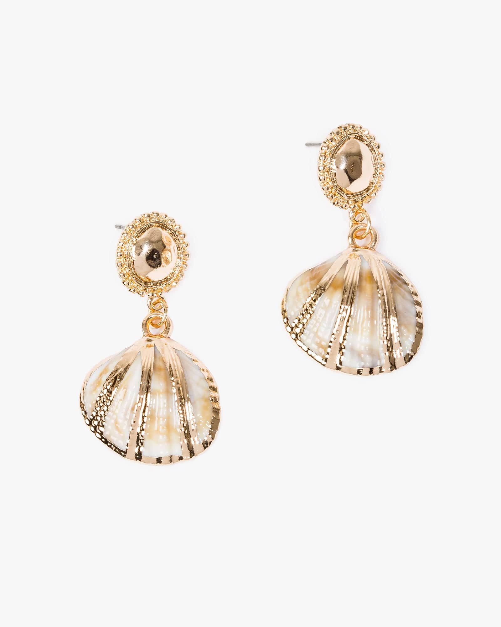 Gold Textured Beach Charm Drop Earrings