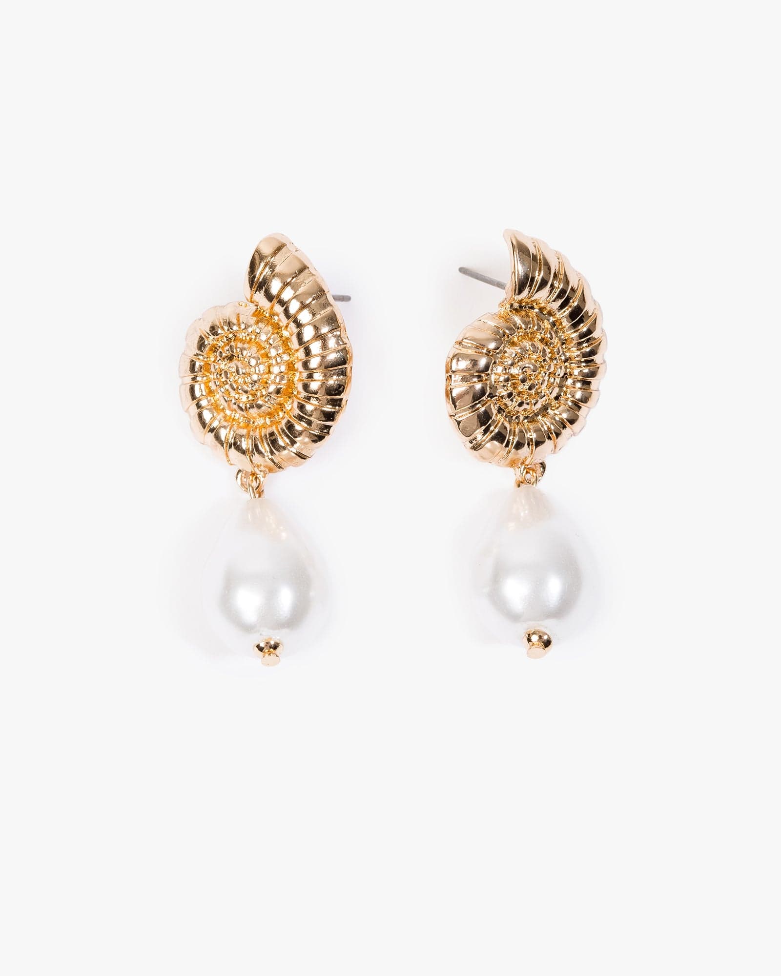 Gold Sea Charm Single Pearl Drop Earrings