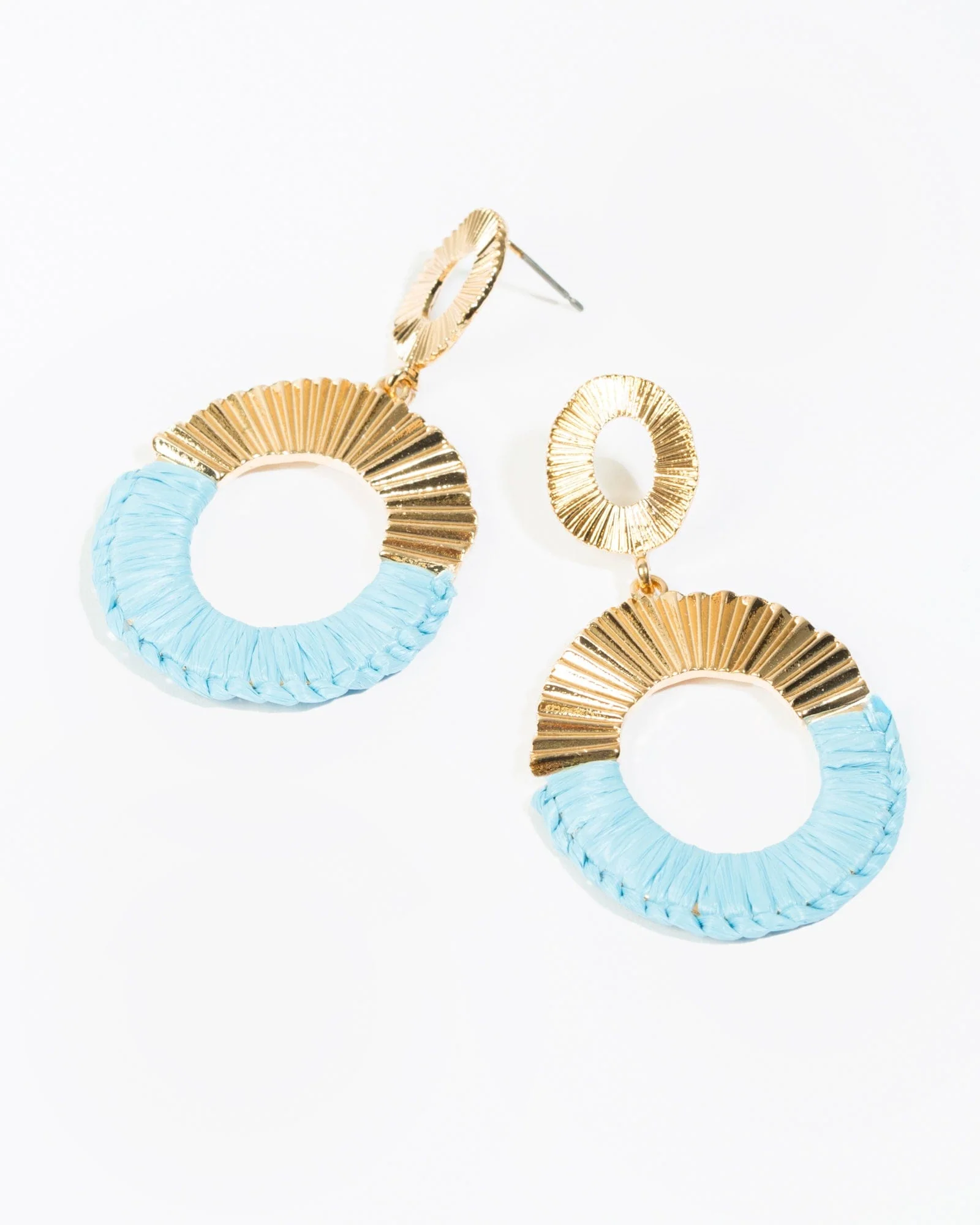 Blue Half Wrapped Oval Earrings