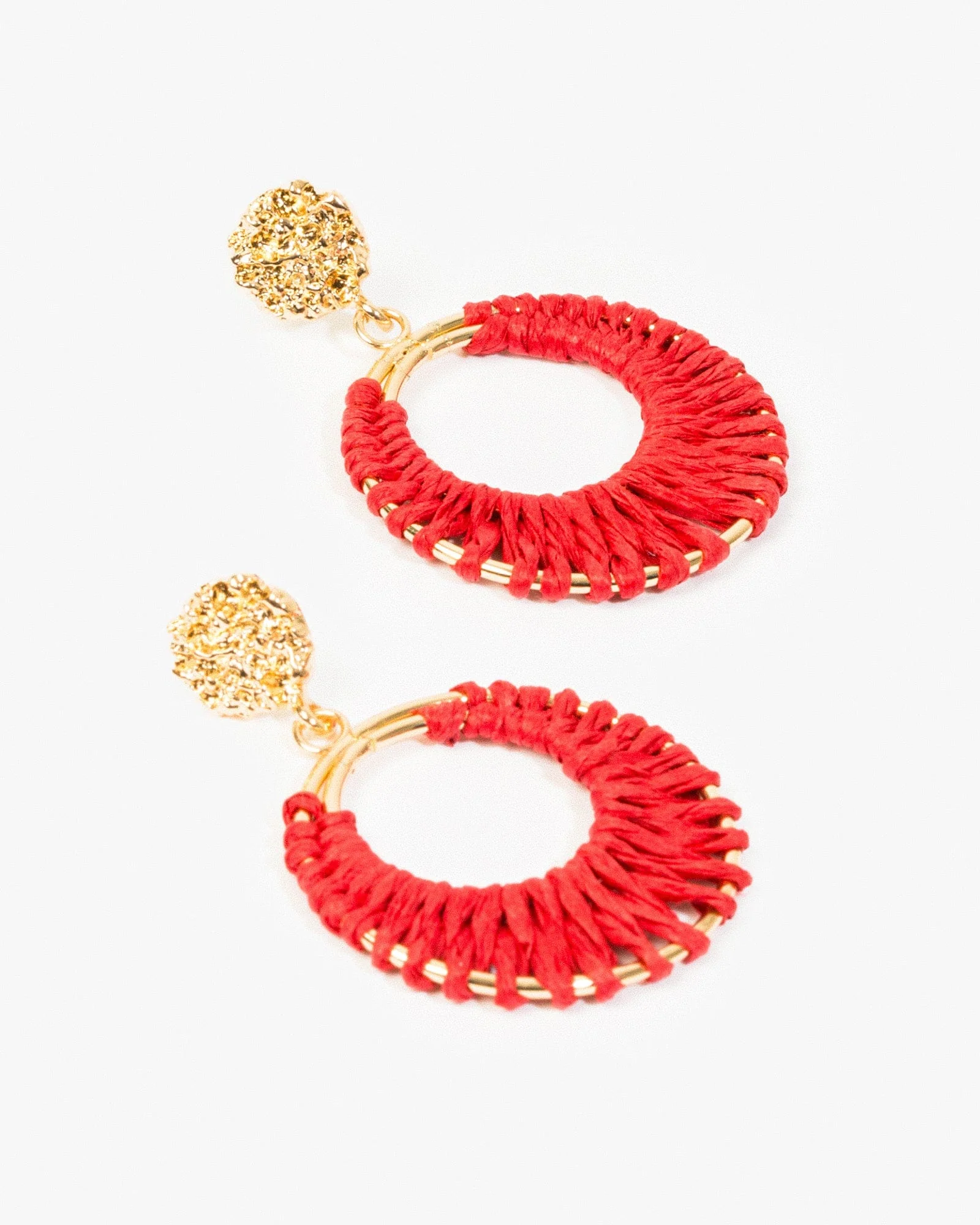 Red Woven Circle Drop Earrings