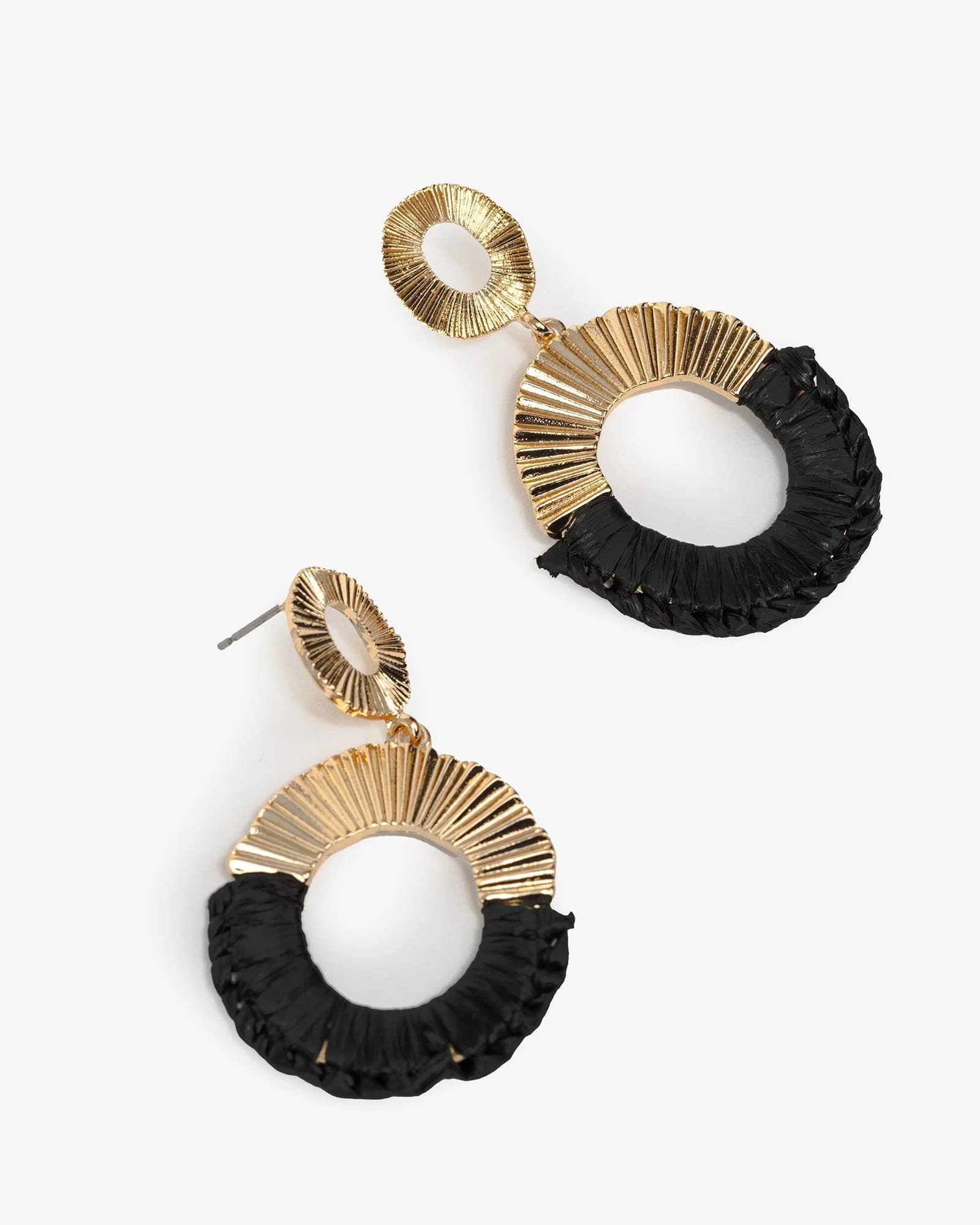 Black Half Wrapped Oval Earrings