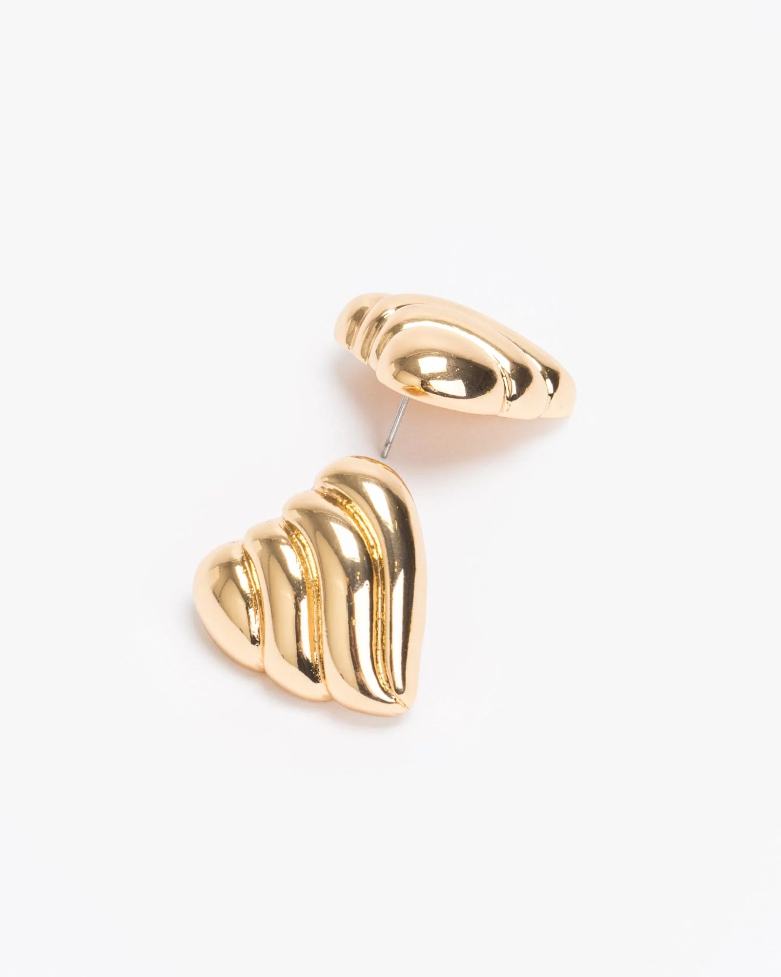 Gold Ribbed Heart Stud Earrings