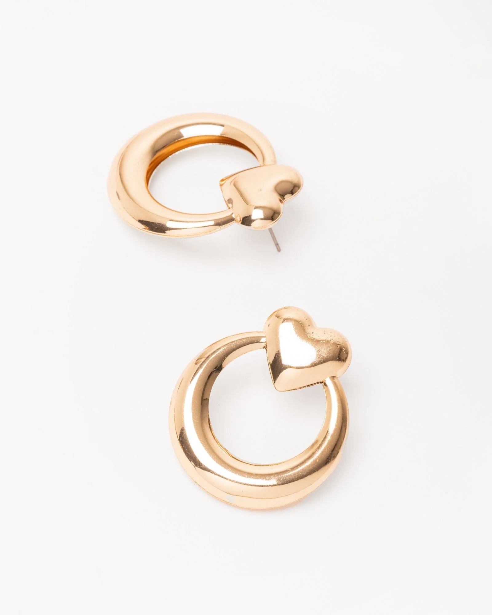Gold Medium Heart Door Knocker Earrings