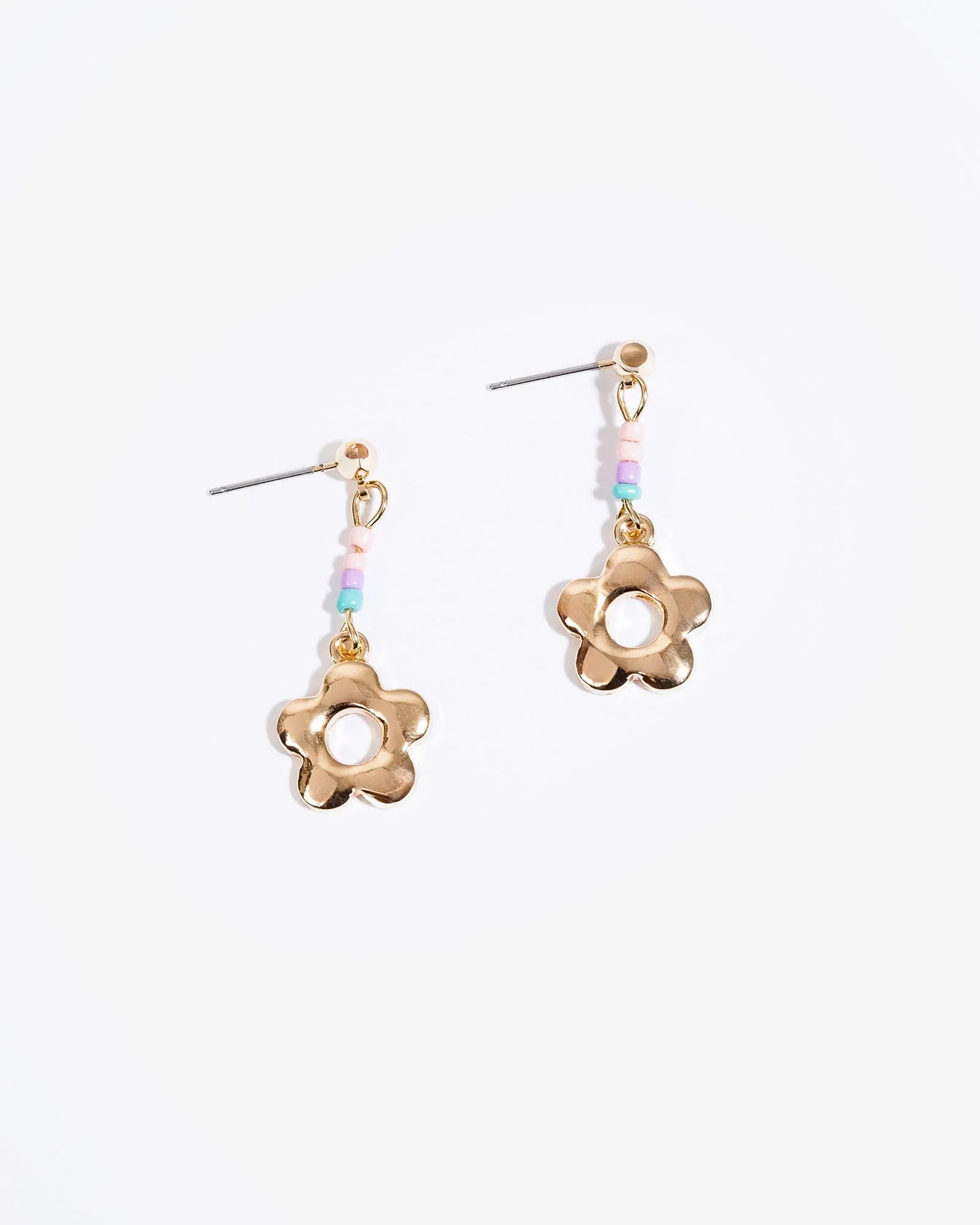 Multi Colour Bead Flower Detail Drop Earrings