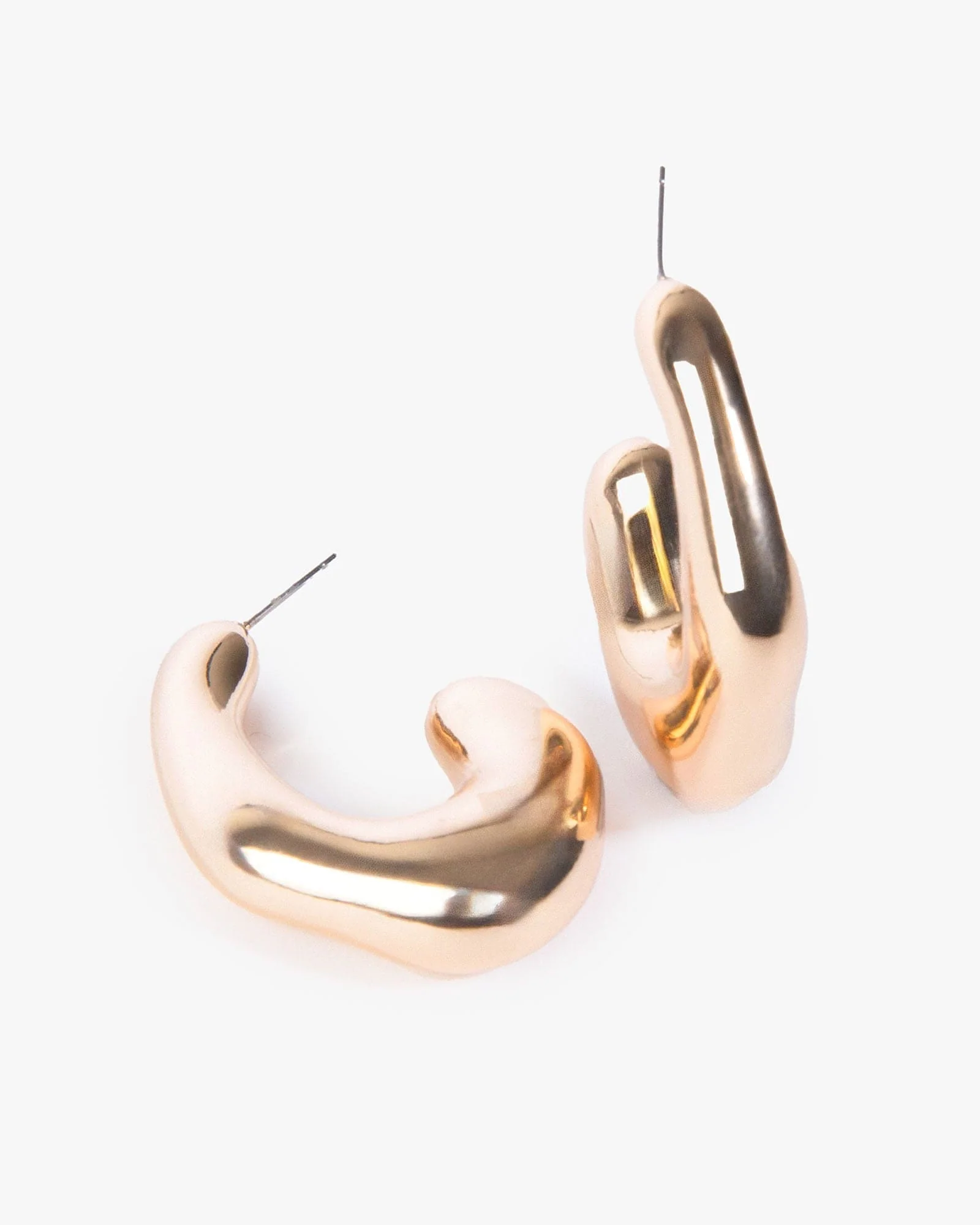 Gold Wavey Organic Oval Hoop Earrings