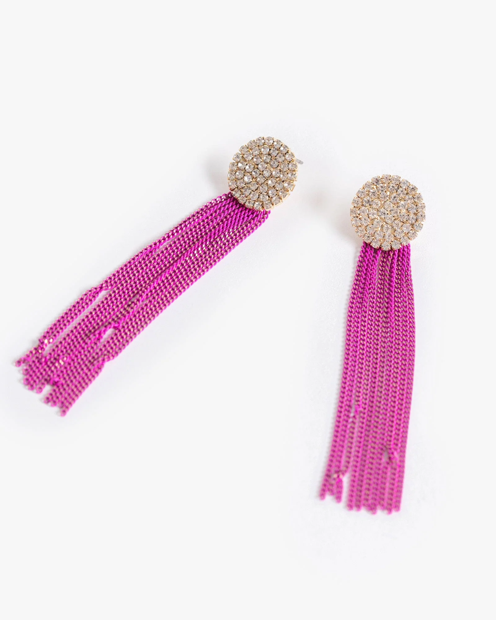 Crystal Pink Chain Mesh Detail Drop Earrings