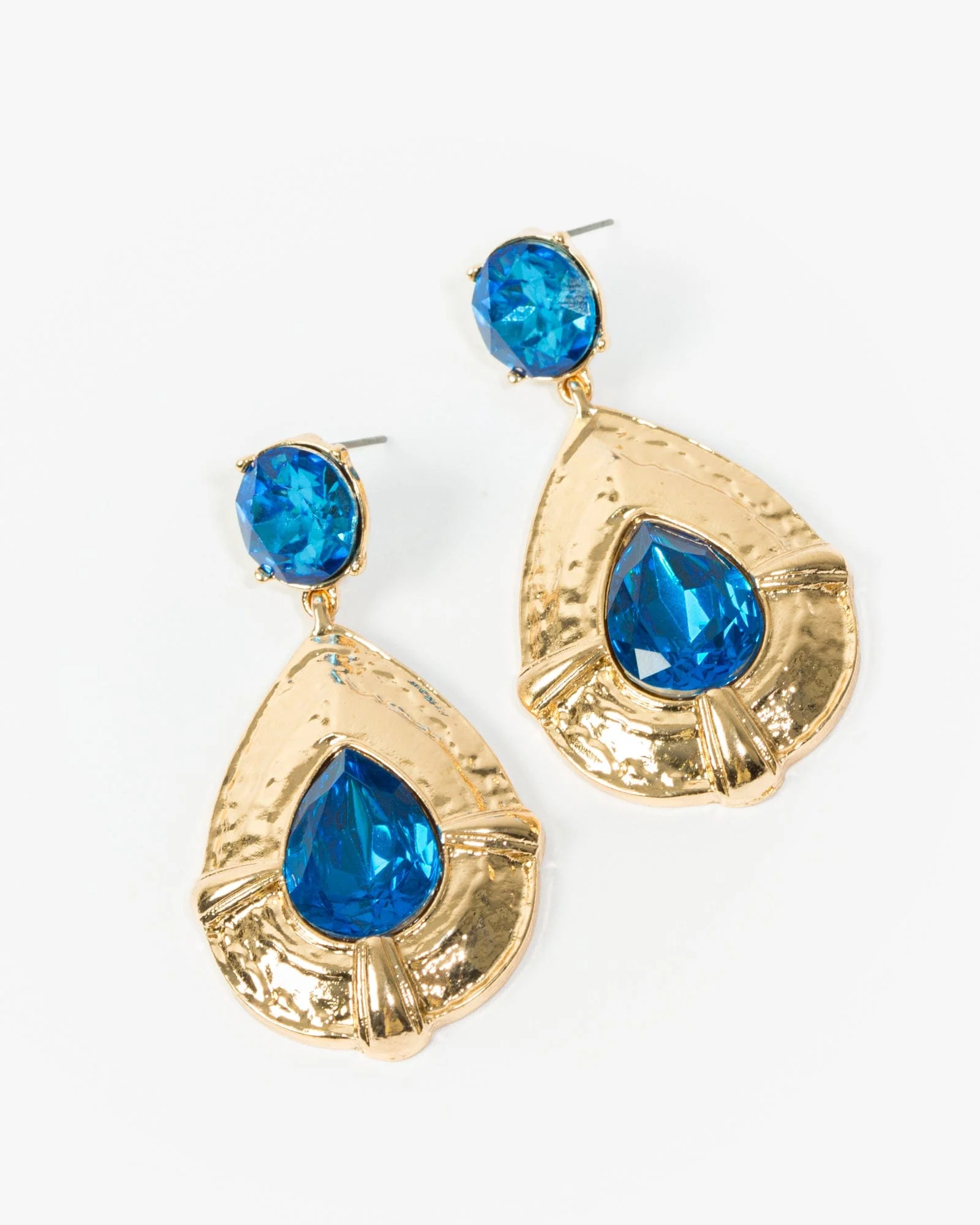 Blue Textured Framed Tear Drop Earrings
