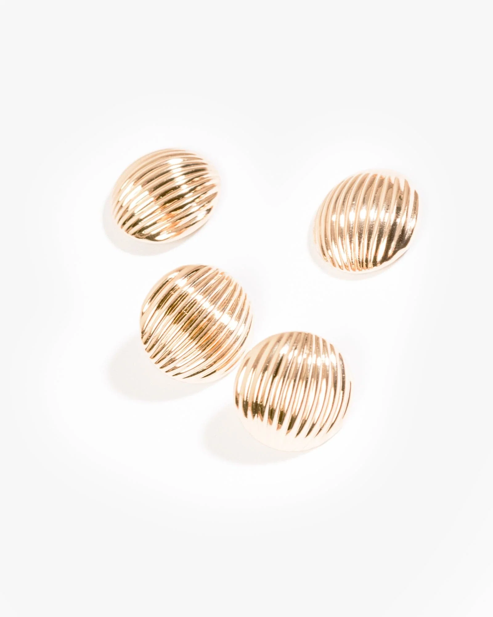 Gold Ribbed Front Back Stud Earrings