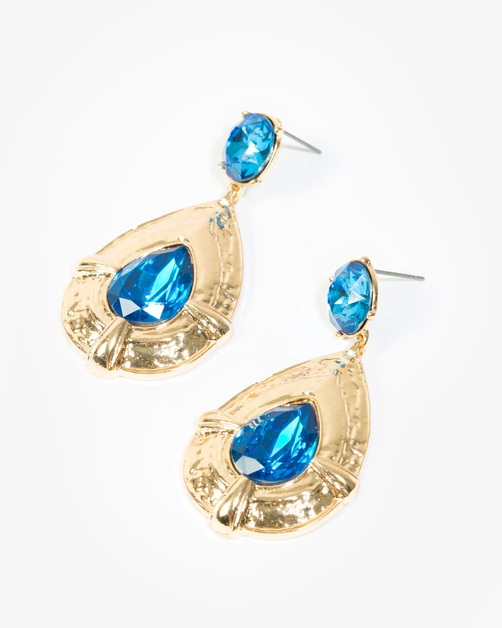 Blue Textured Framed Tear Drop Earrings