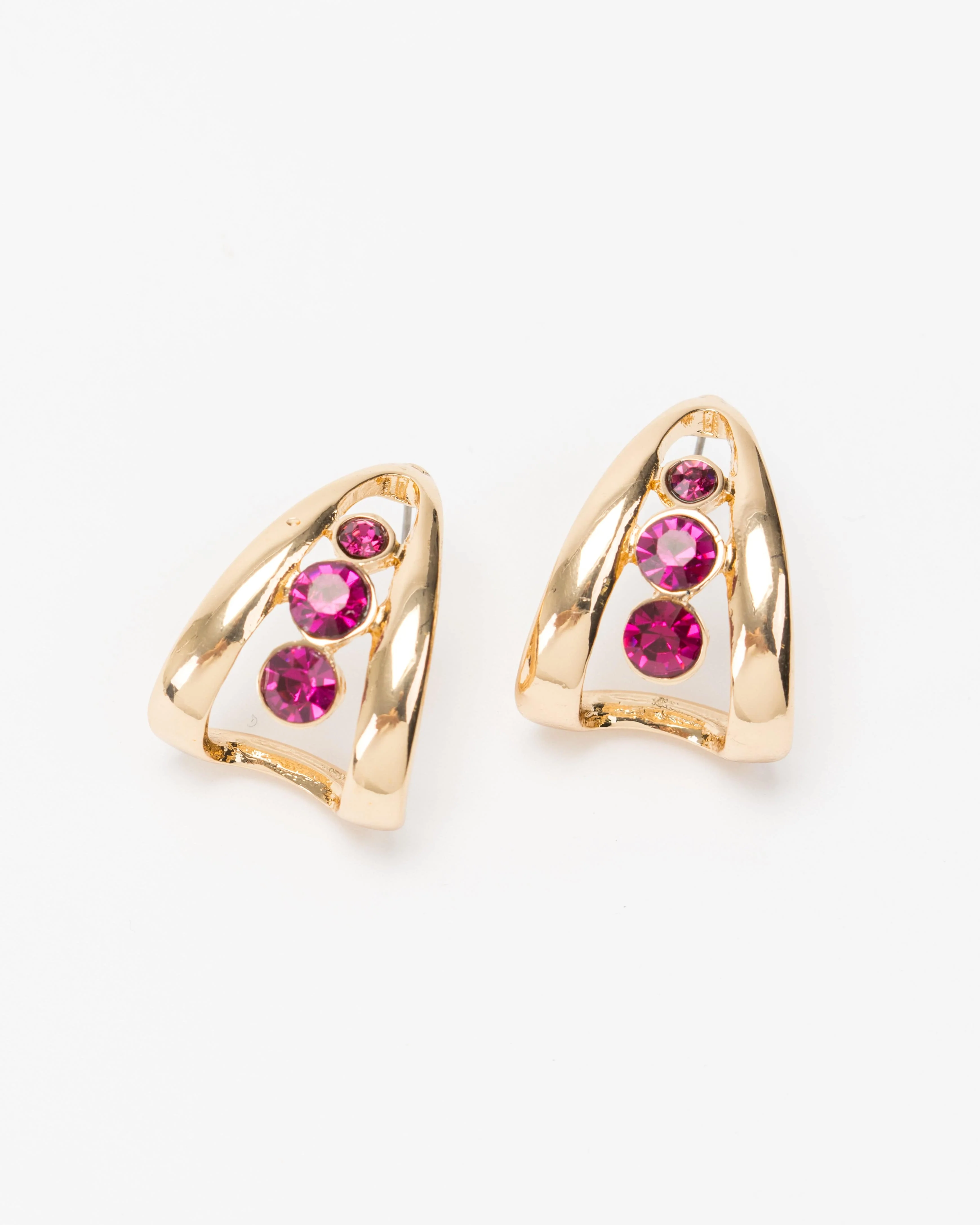 Pink Crystal Lined Hoop Earrings