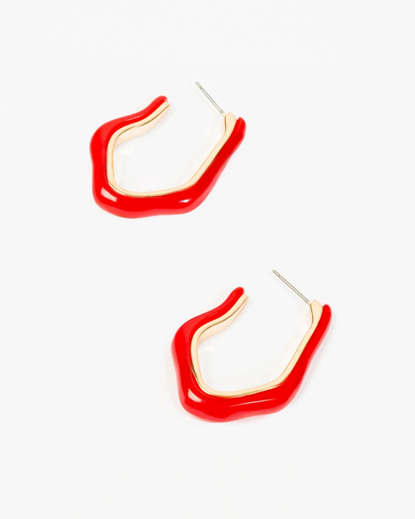 Red Resin Organic Hoop Earrings