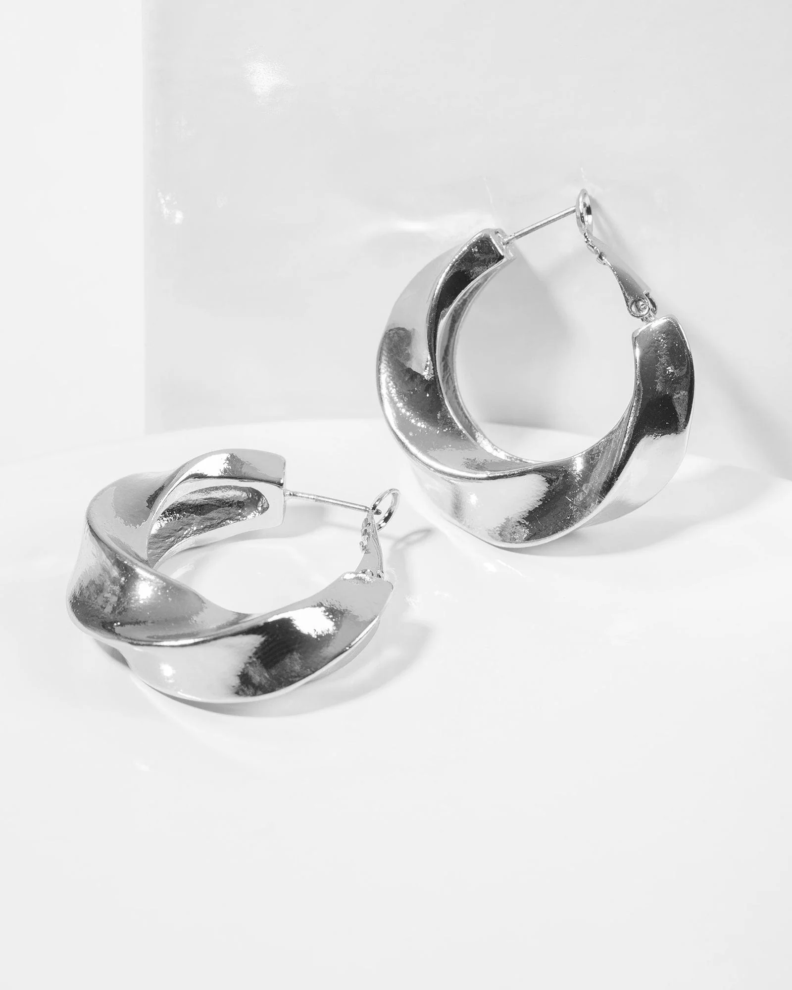 Silver Chunky Twisty Hoop Earrings