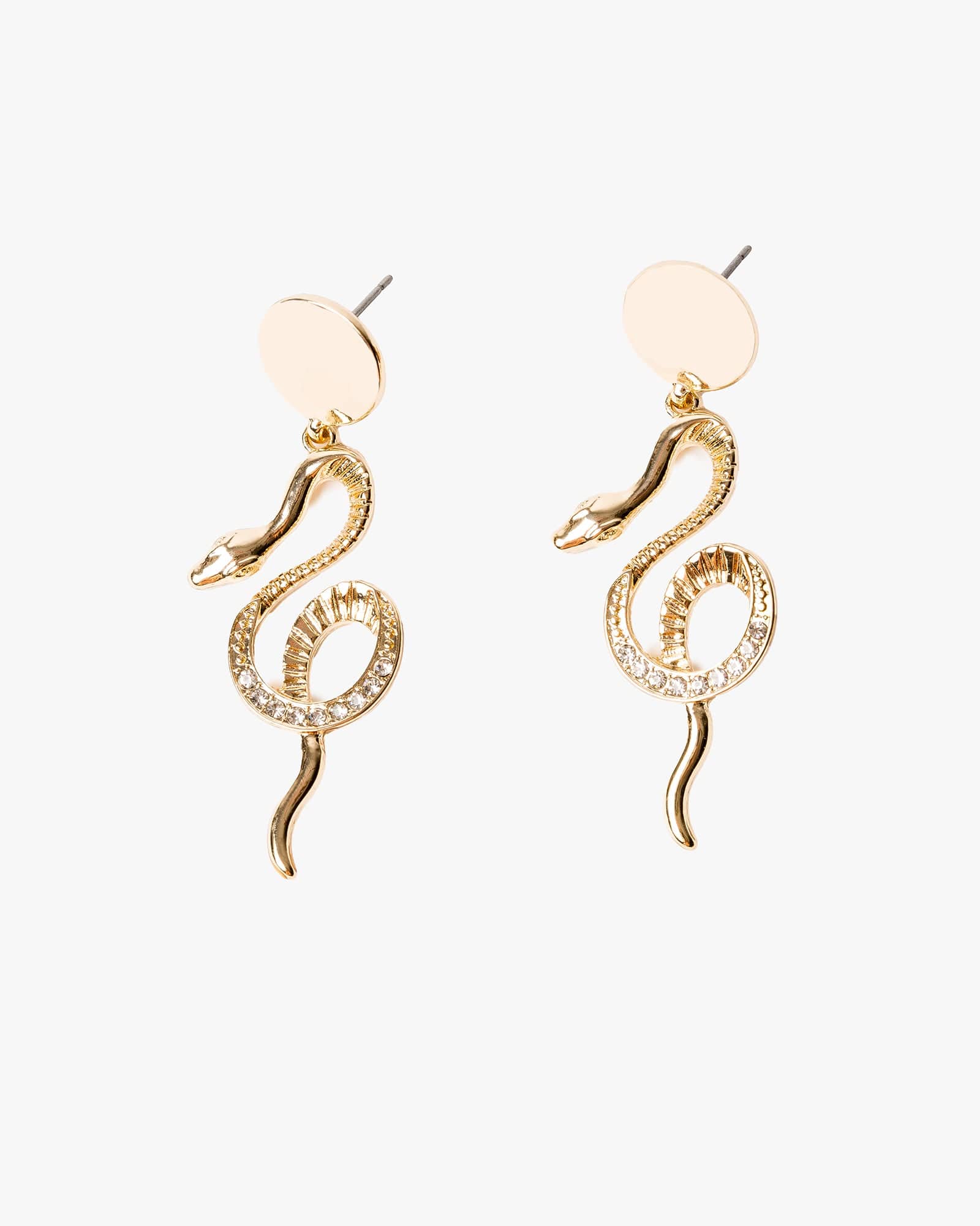 Gold Rhinestone Detail Snake Drop Earrings
