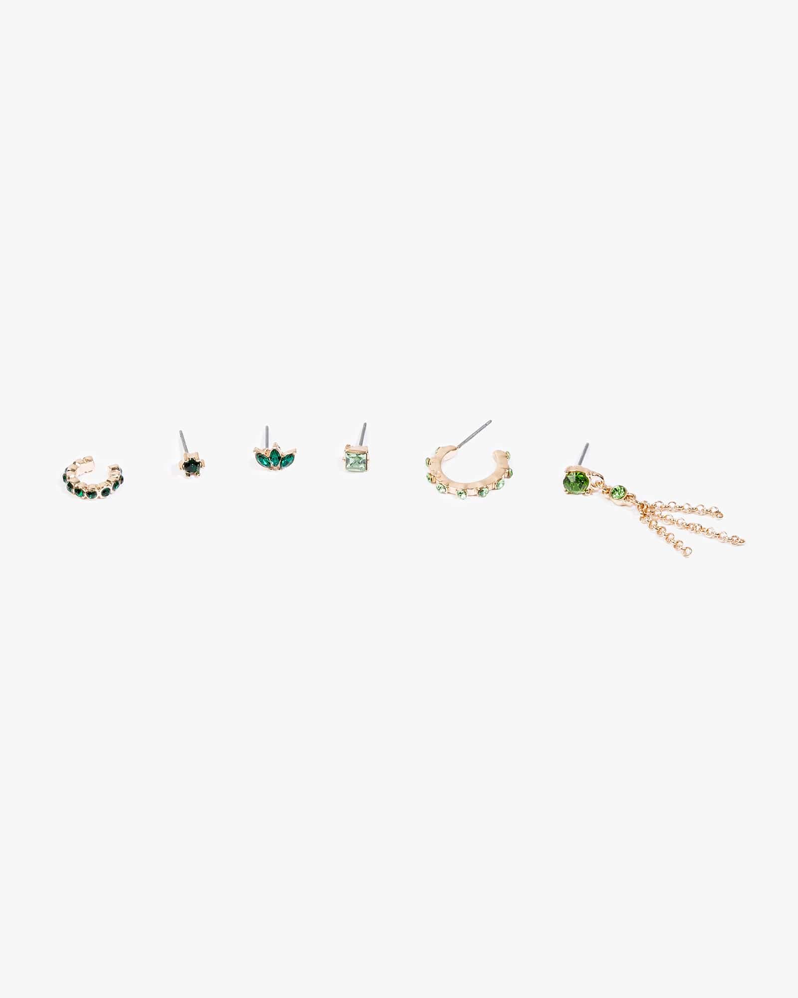 Green Mixed Stud Hoop Pack Earrings