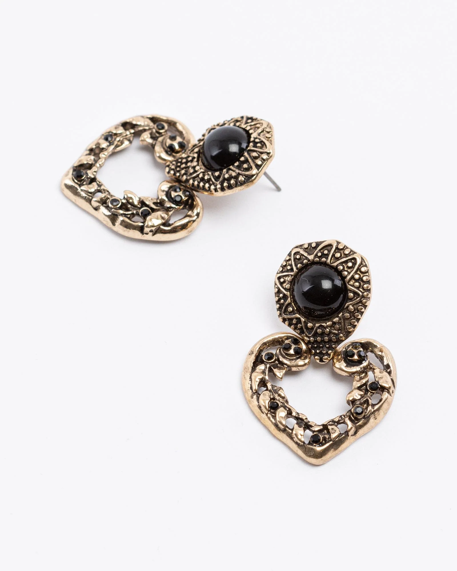Gold Antique Love Heart Drop Earrings