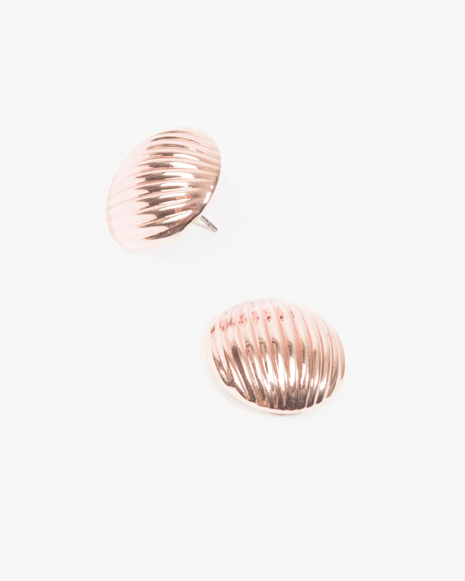 Rose Gold Ribbed Front Back Stud Earrings