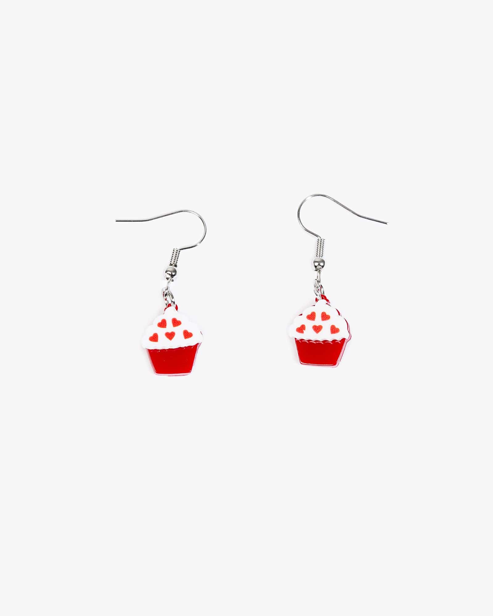 Red Love Heart Cupcake Hook Drop Earrings