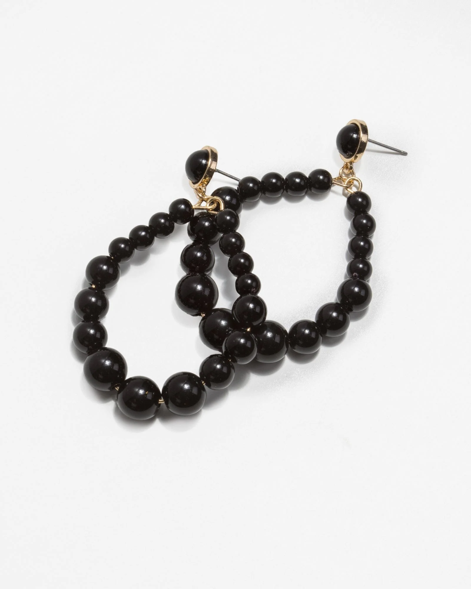 Black Round Beaded Drop Earrings