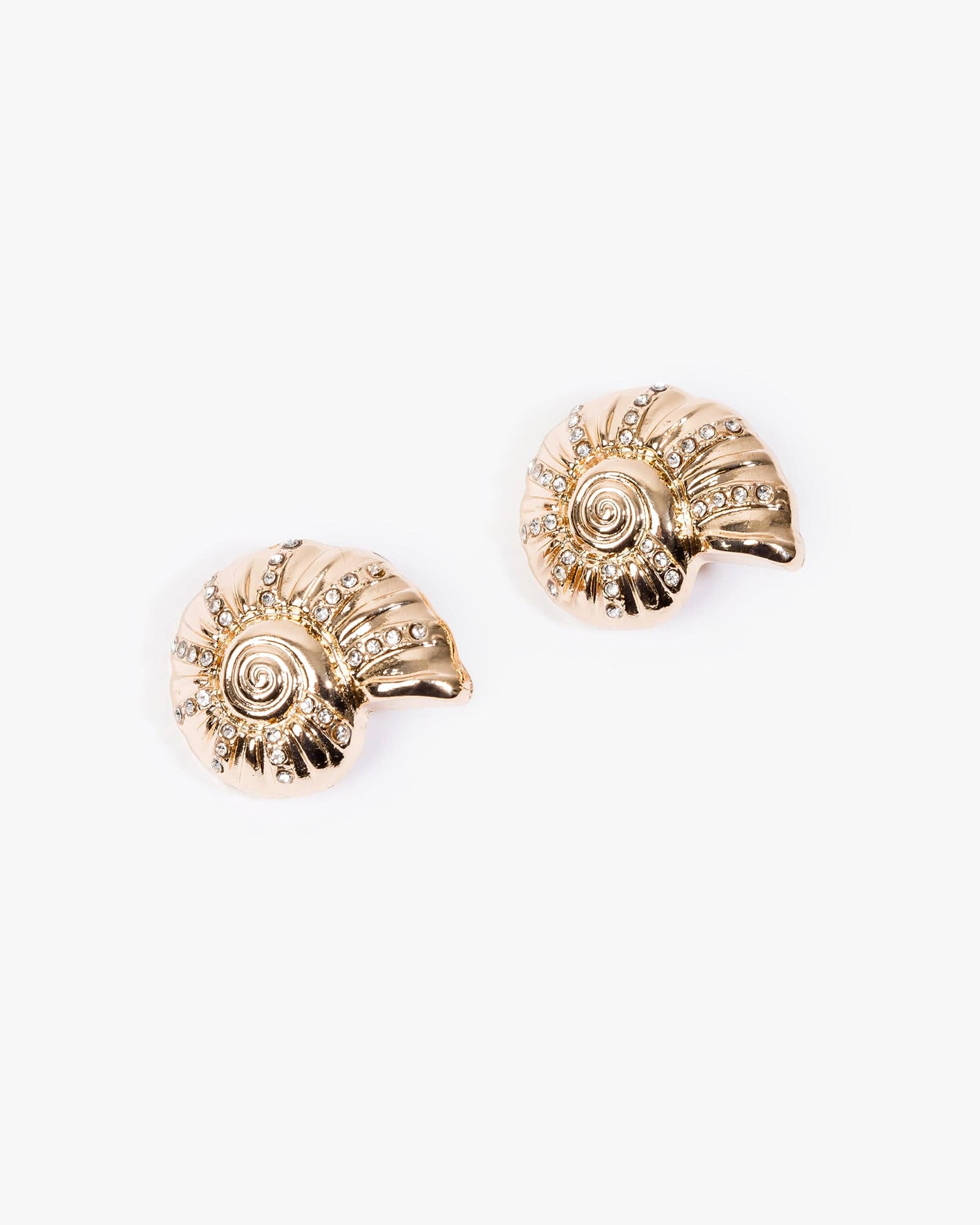 Gold Crystal Detail Metal Shell Earrings