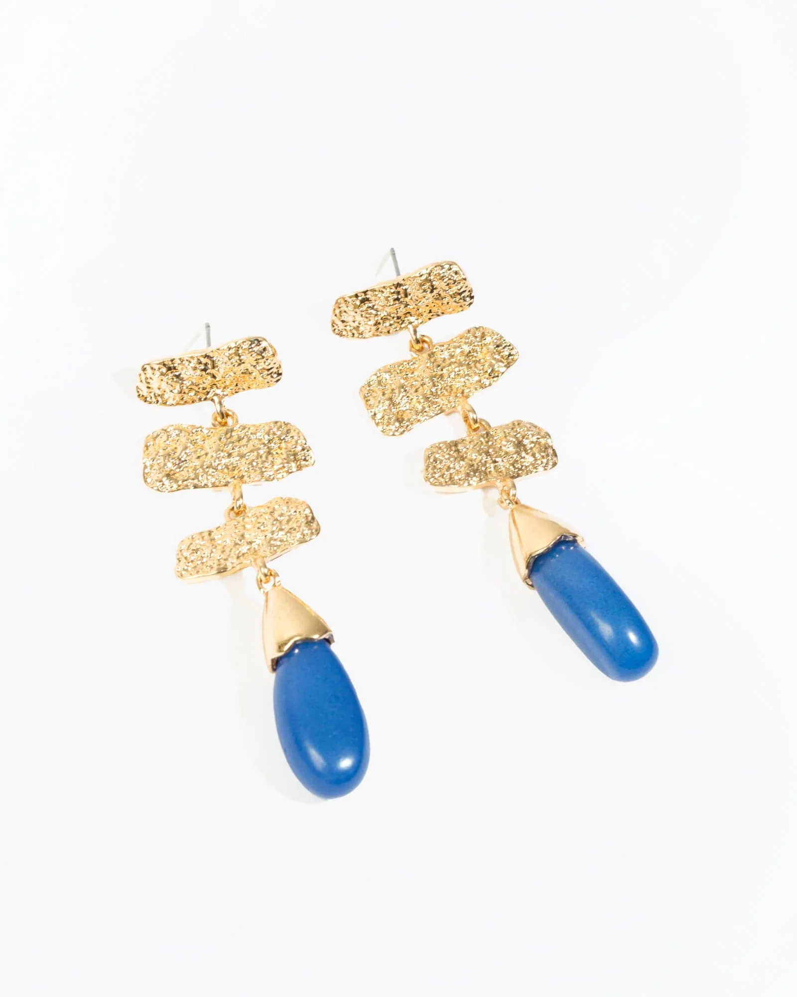 Blue Textural Bar Statement Earrings