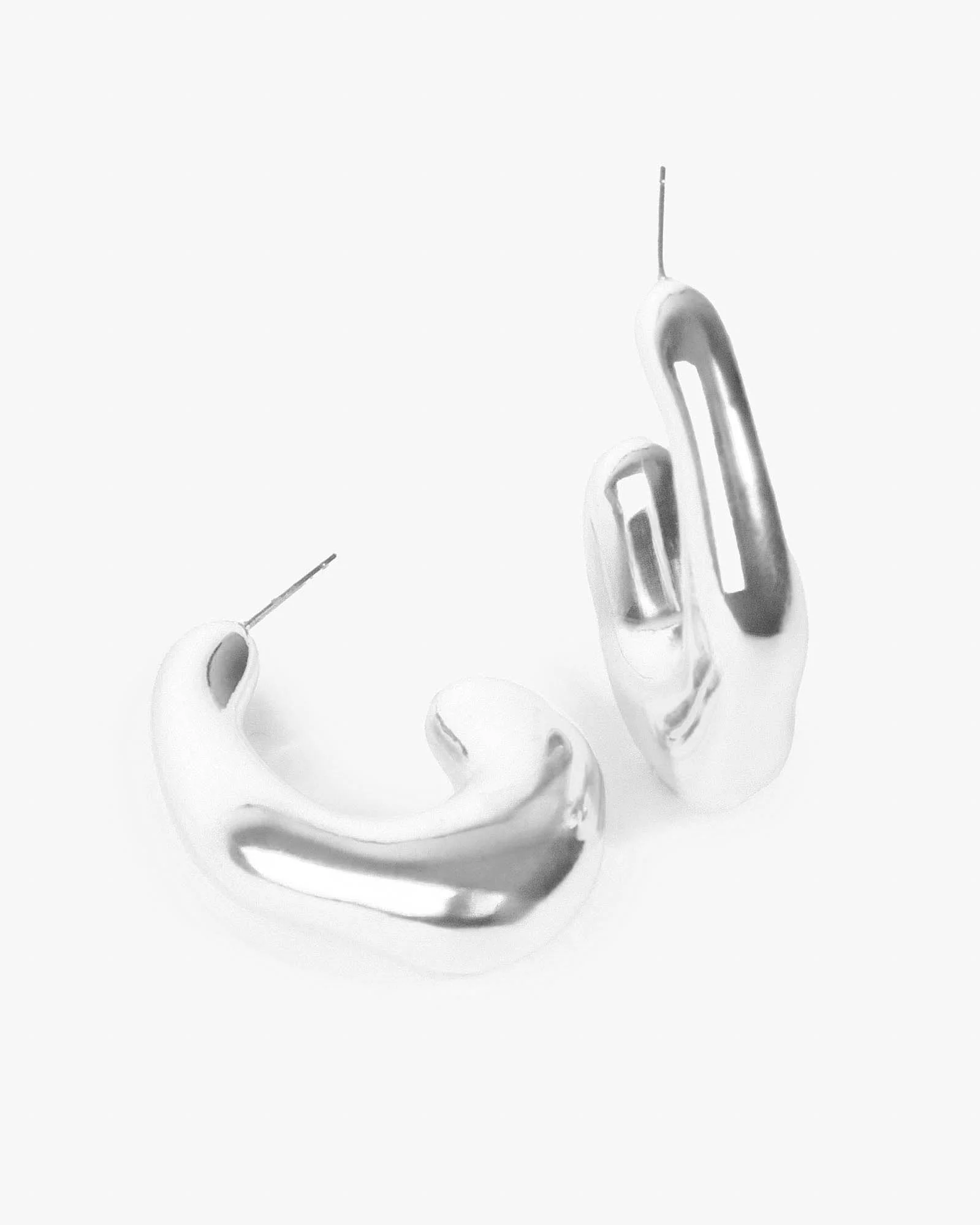 Silver Wavey Organic Oval Hoop Earrings