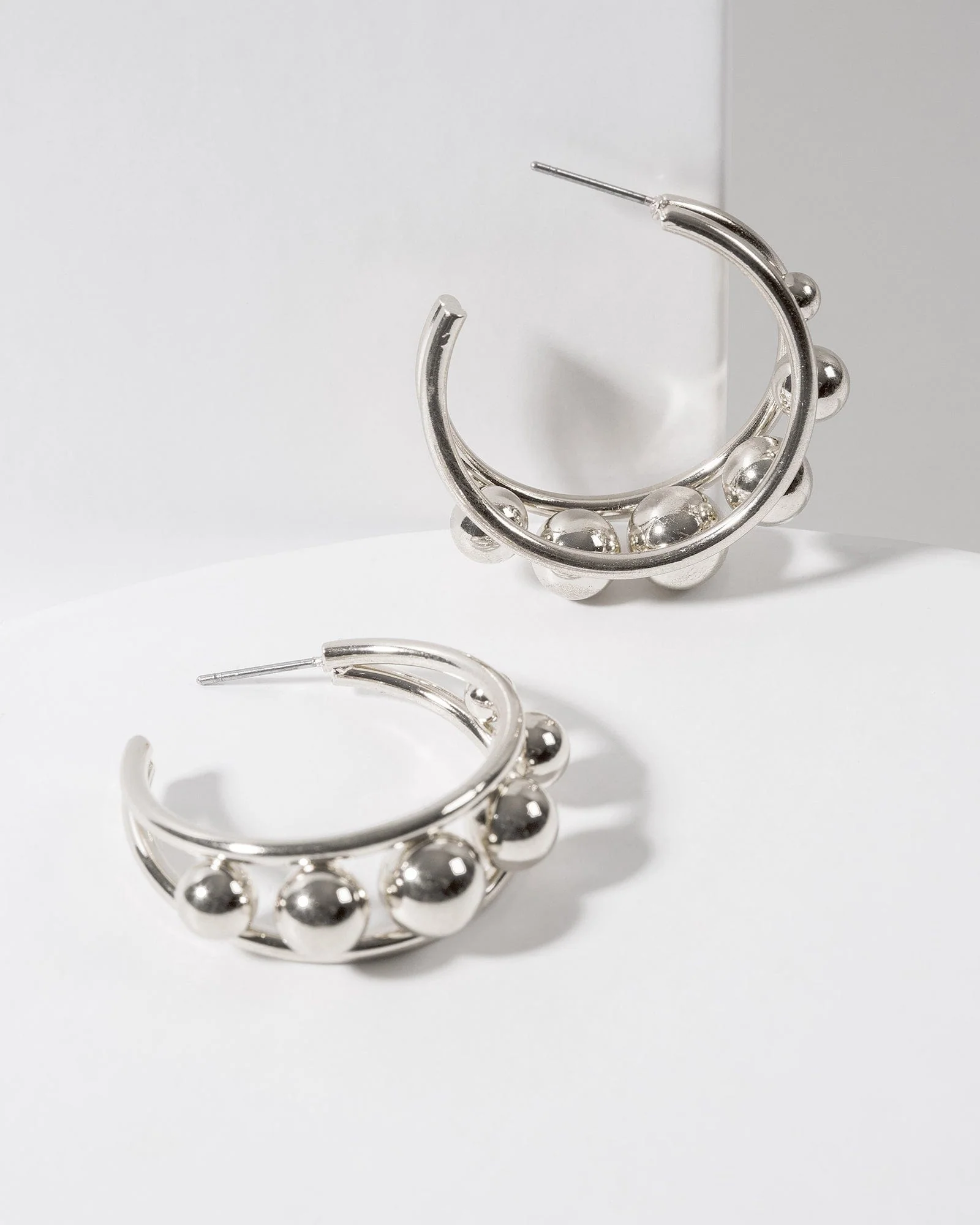Silver Multi Sphere Hoop Earrings