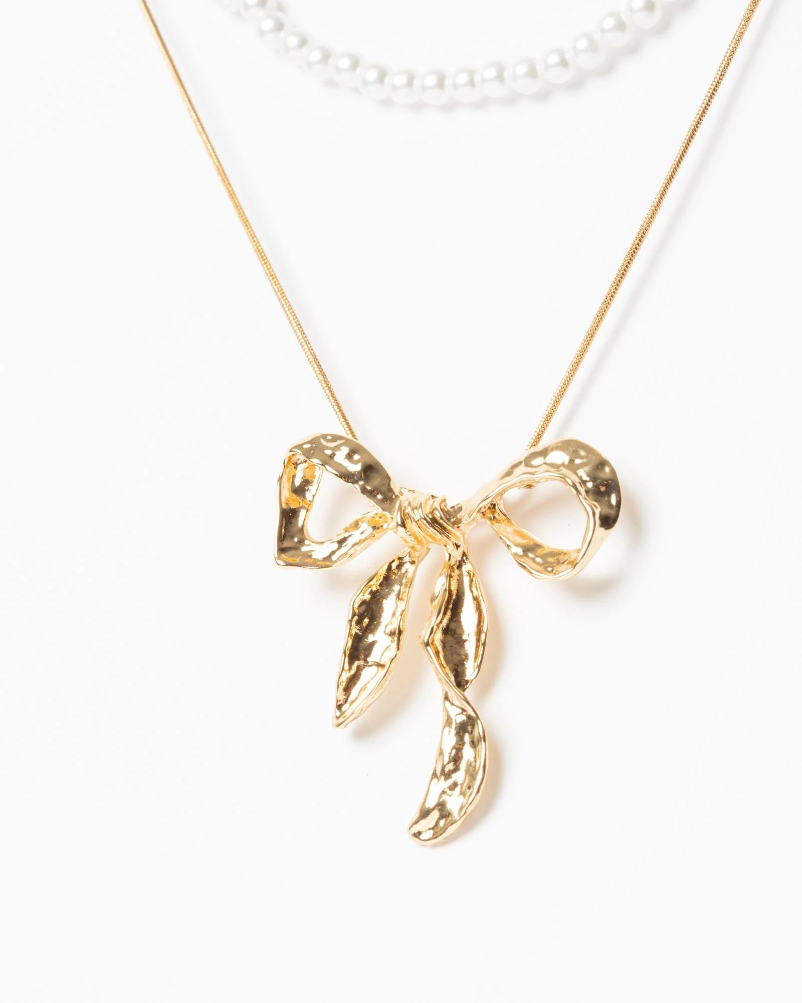 Gold Bow Charm Pearl Detail 2 Pack Necklace