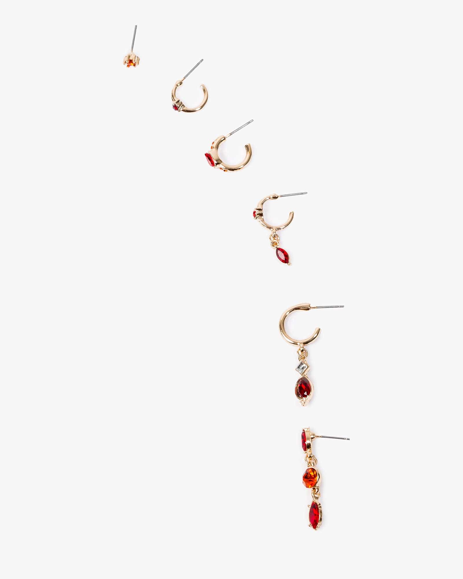 Red Multi Crystal Hoop Stud Pack Earrings