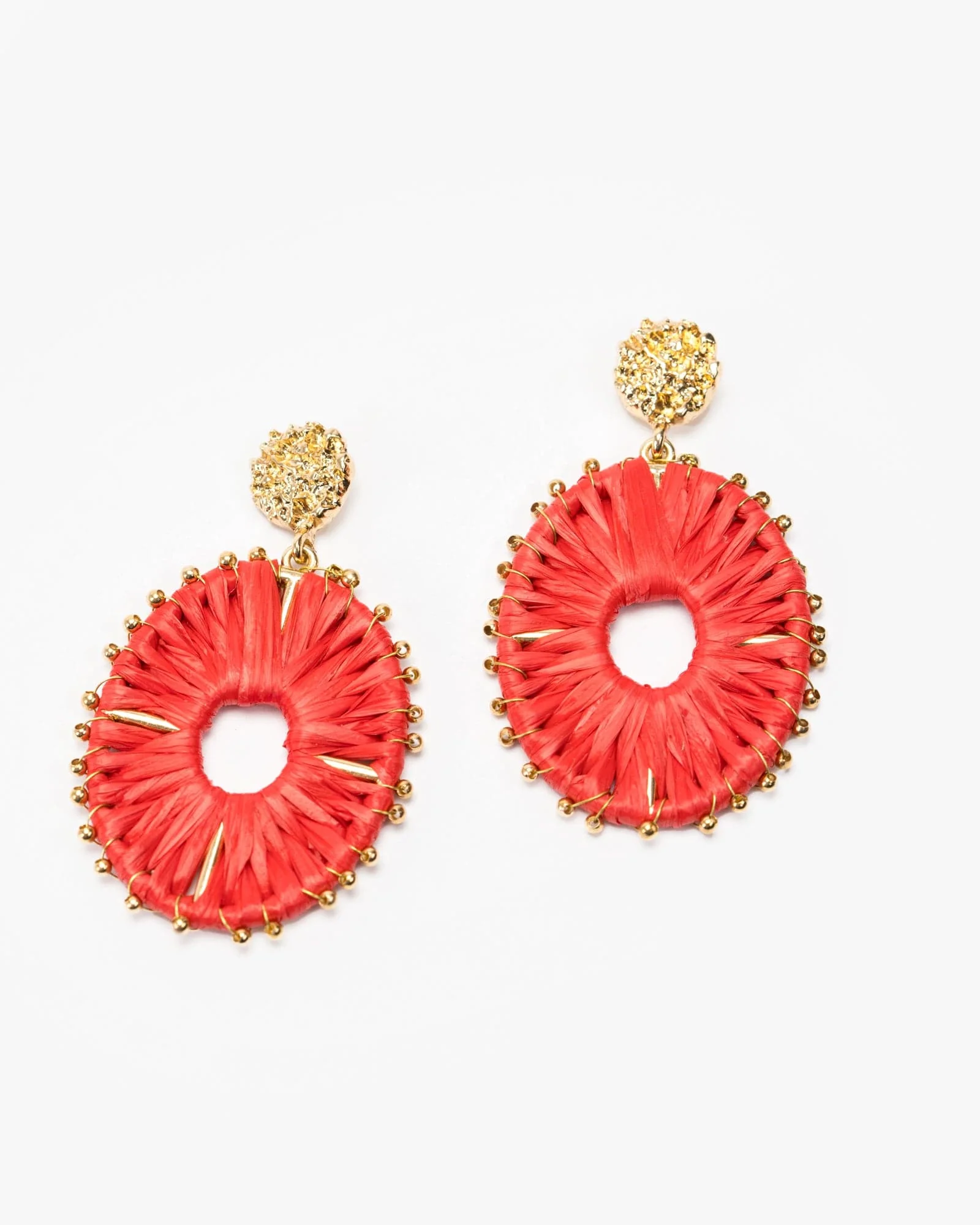 Red Wrapped Oval Drop Earrings