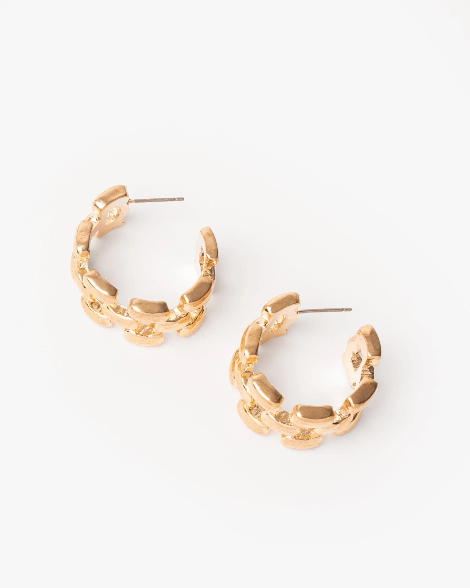 Gold Link Band Hoop Earrings