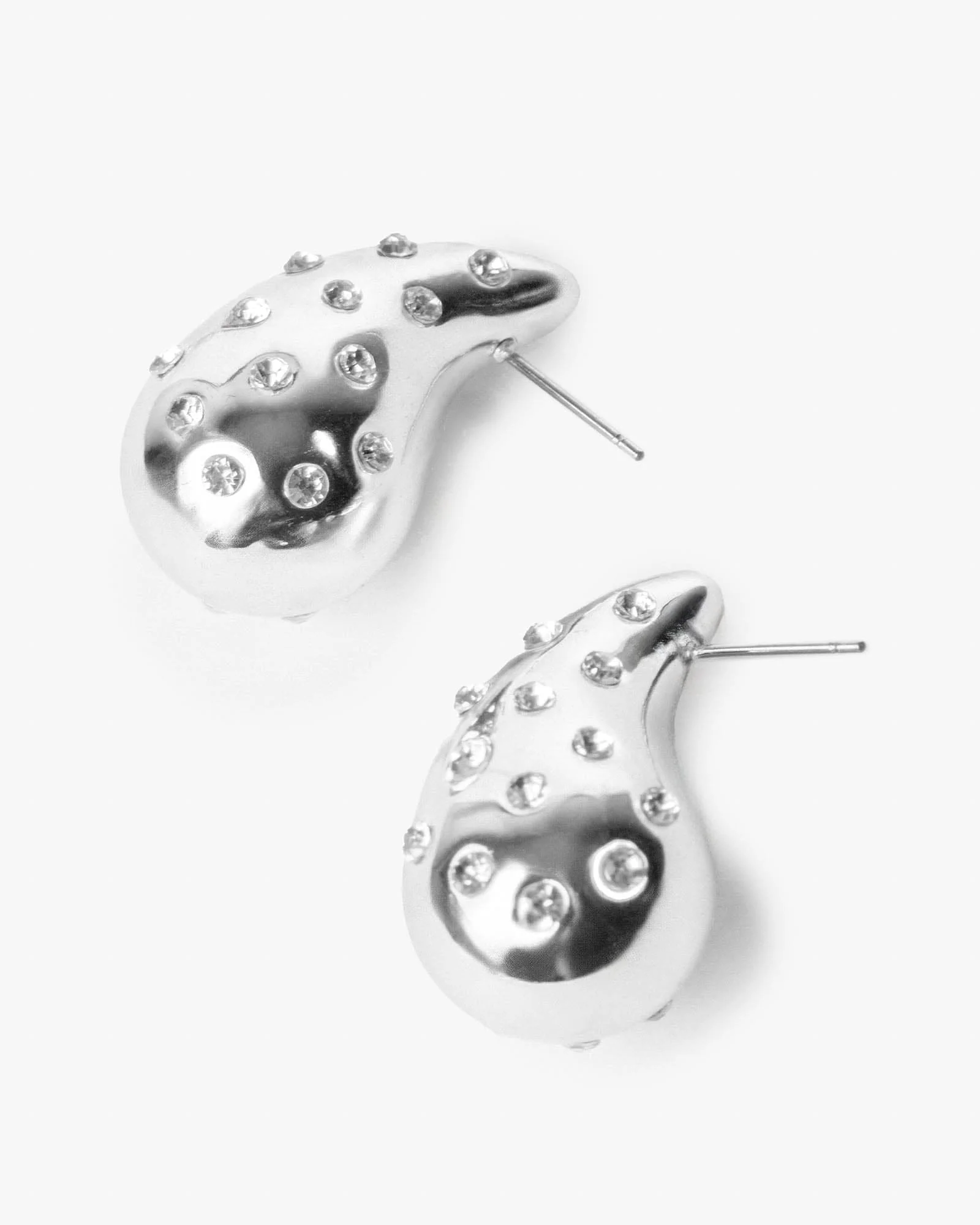 Silver Crystal Tear Drop Stud Earrings