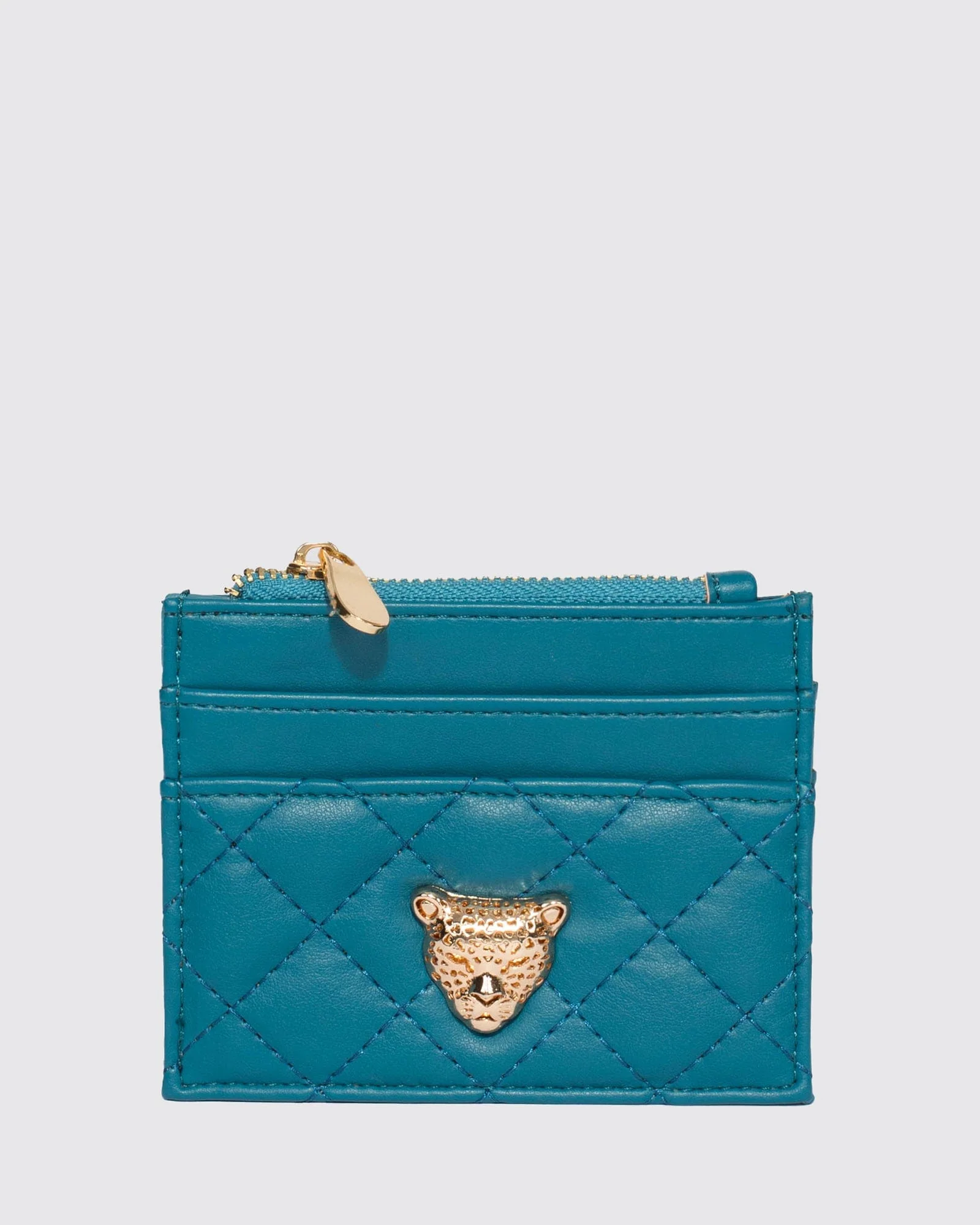 Teal Leopard Quilted Card Purse