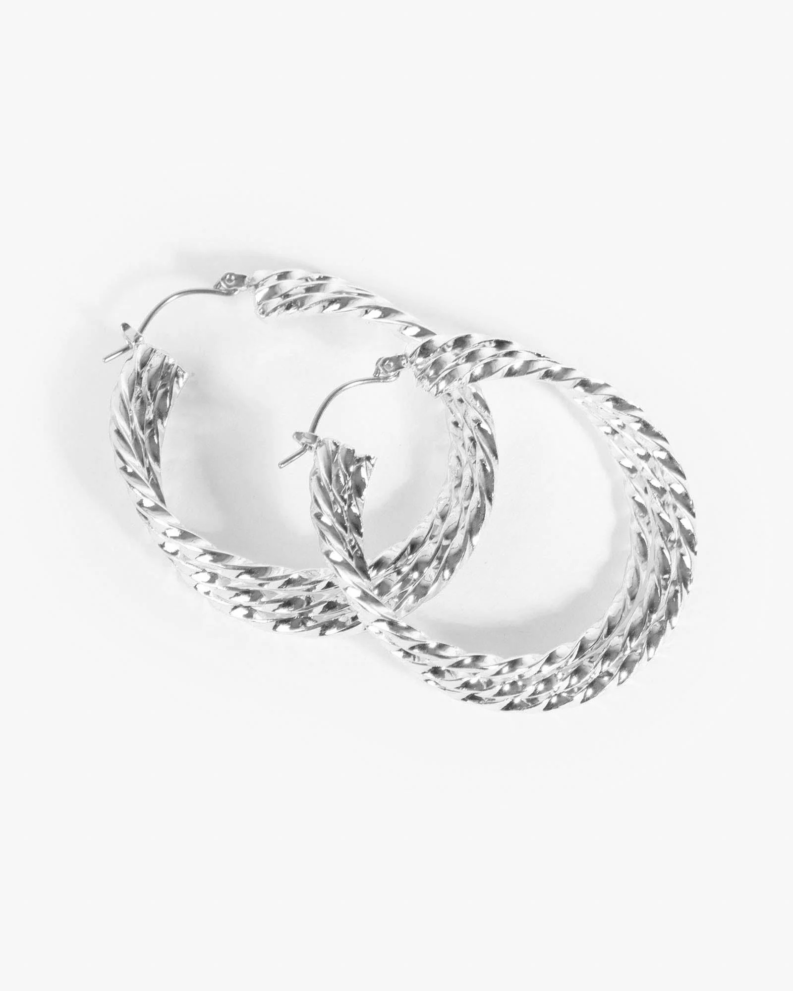Silver Twisted Triple Hoop Earrings