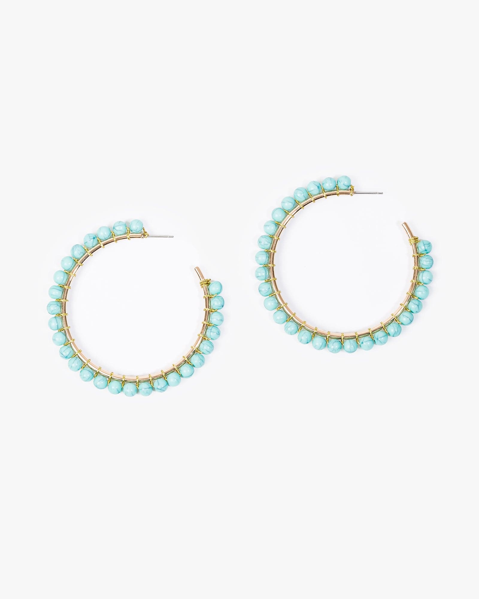 Blue Bead Embellished Hoop Earrings