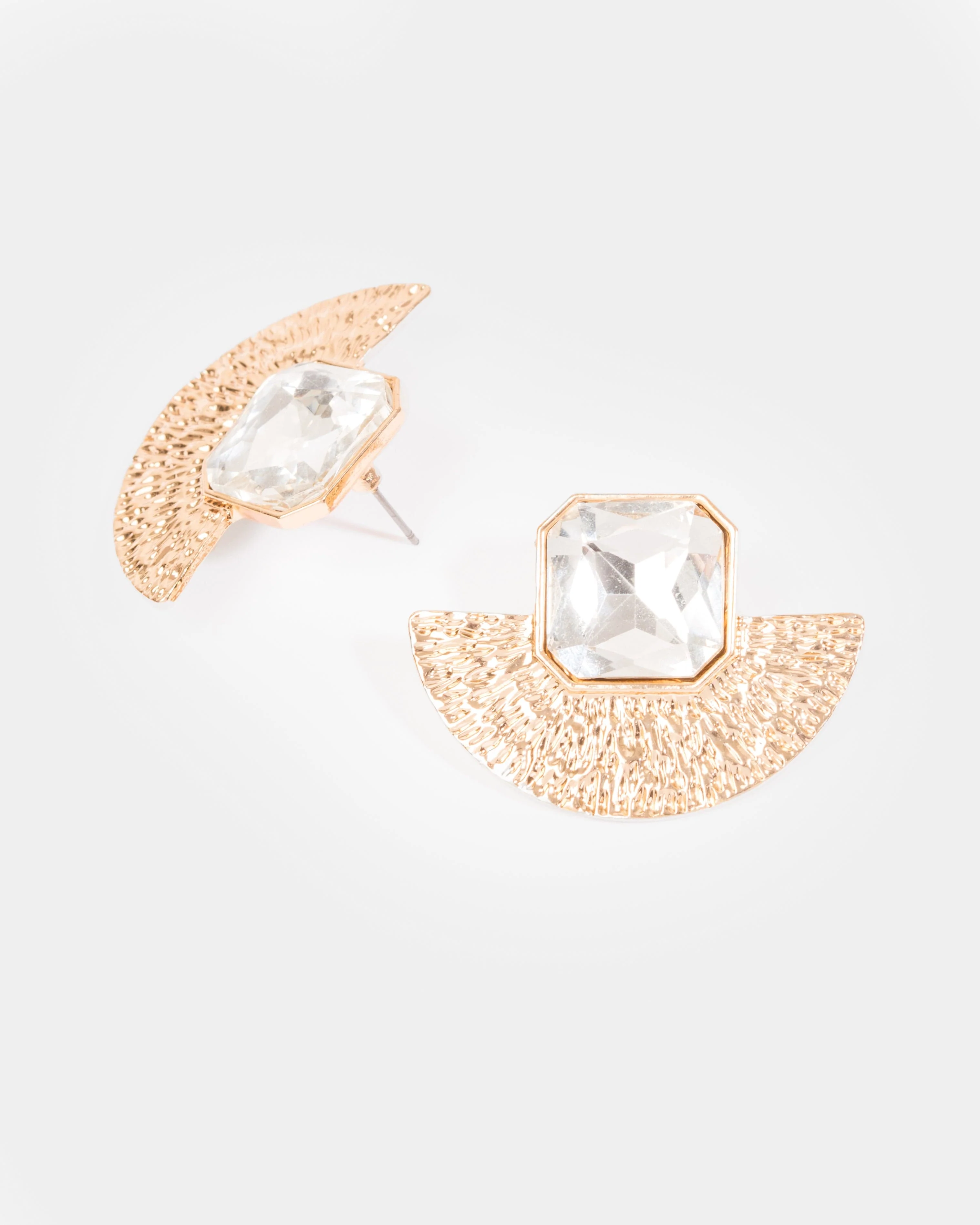 Gold Crystal Statement Fan Stud Earrings