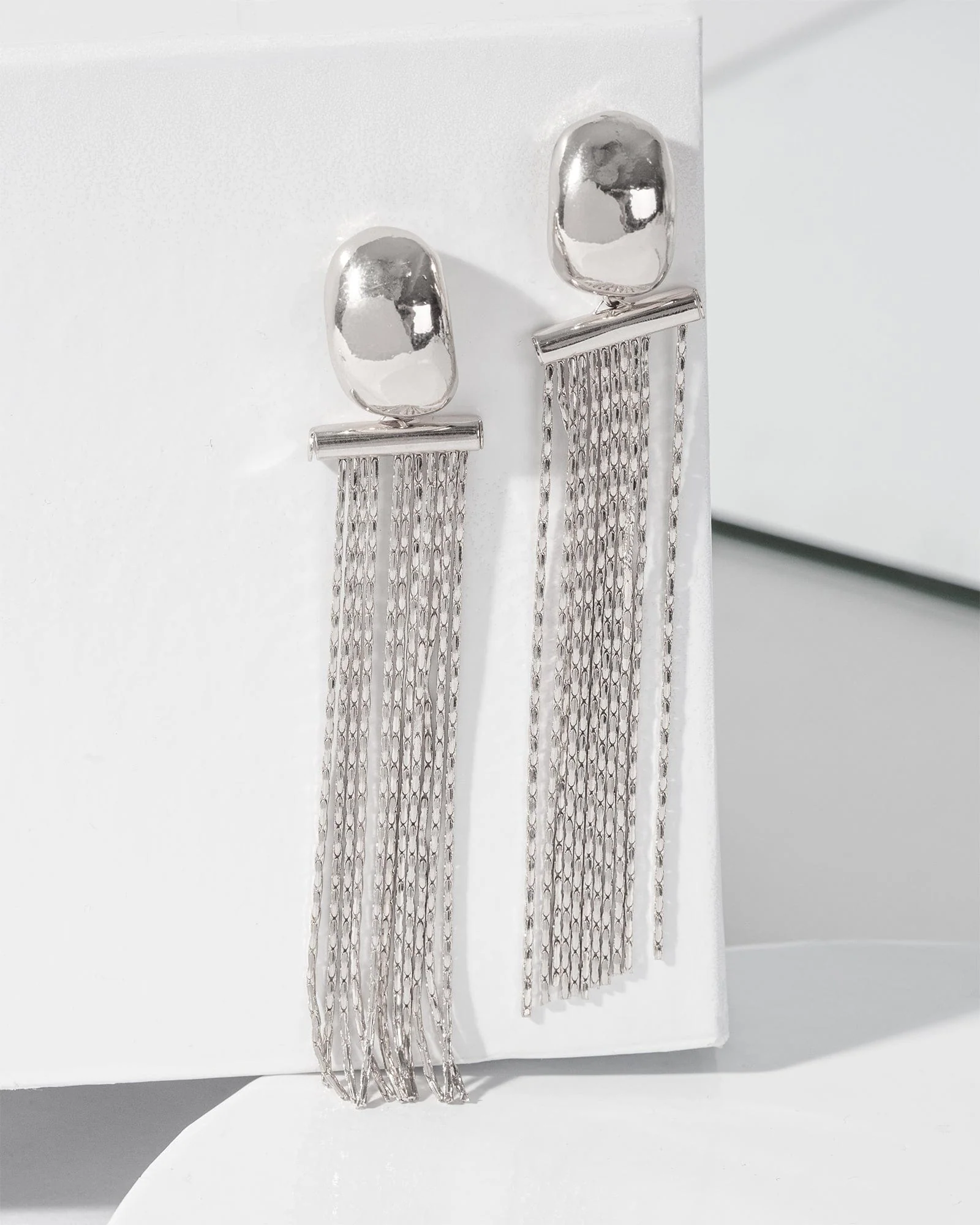 Silver Metal Tassel Drop Earrings