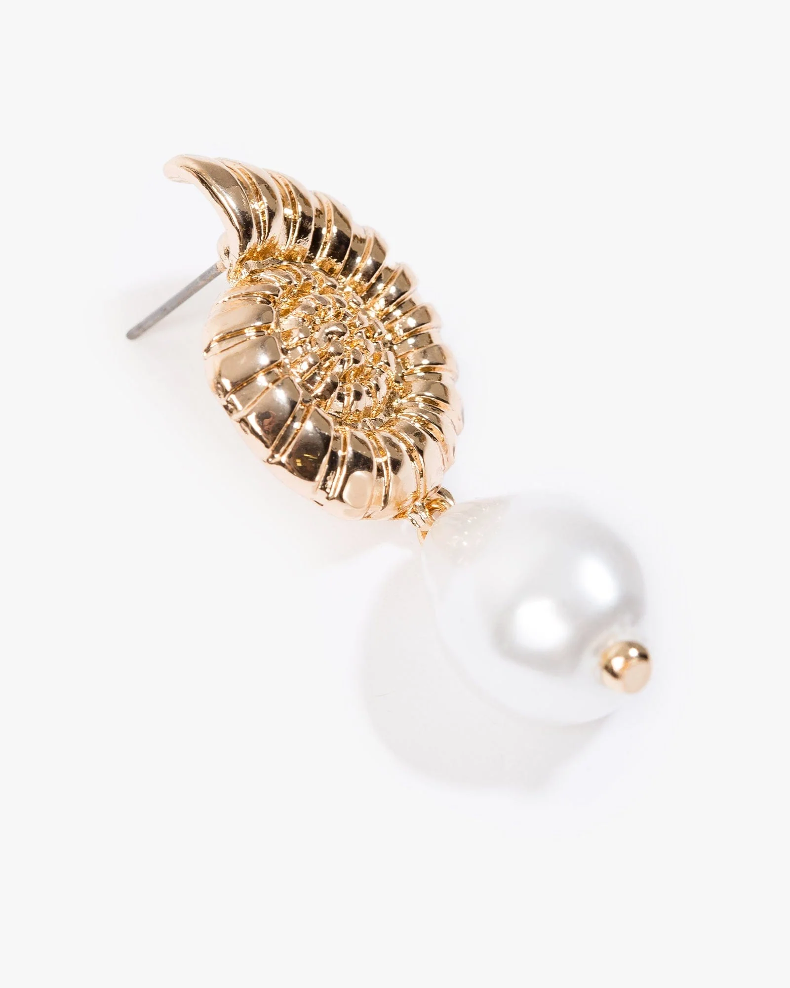 Gold Sea Charm Single Pearl Drop Earrings
